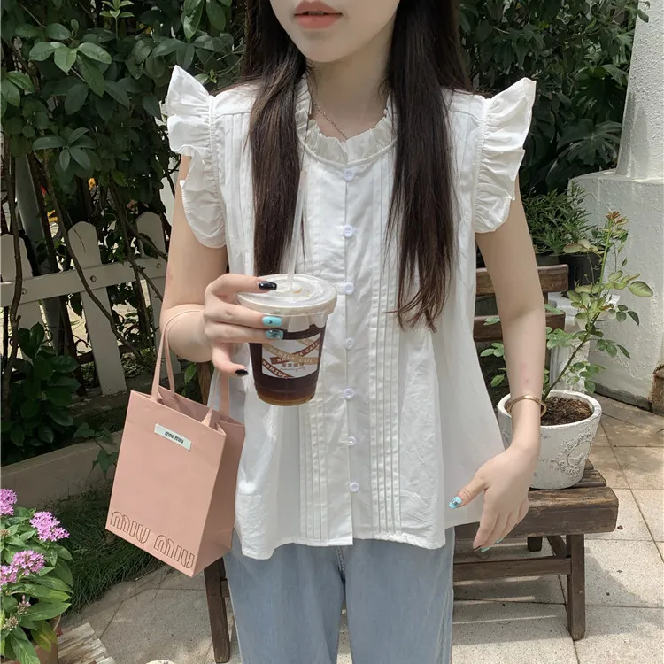 設計甜美純棉小飛袖小衆無袖別緻襯衫 商品圖 5
