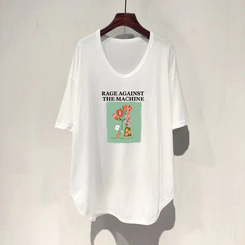 寬鬆大碼中長版UV領韓版顯瘦遮肚短袖