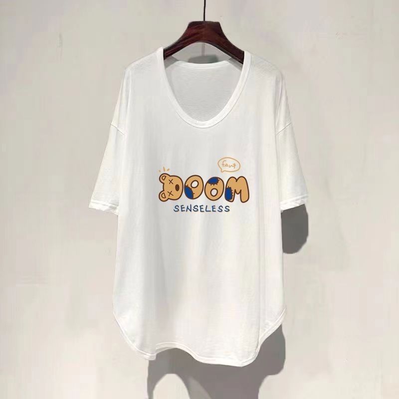 寬鬆大碼中長版UV領韓版顯瘦遮肚短袖