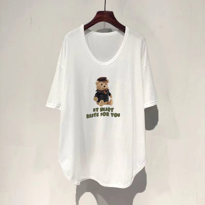 寬鬆大碼中長版UV領韓版顯瘦遮肚短袖