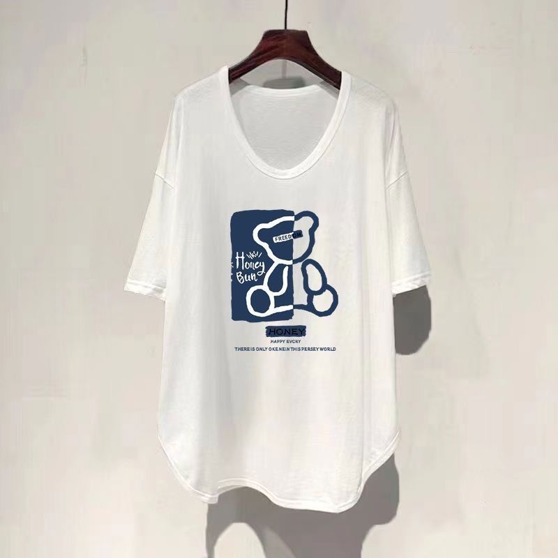 寬鬆大碼中長版UV領韓版顯瘦遮肚短袖