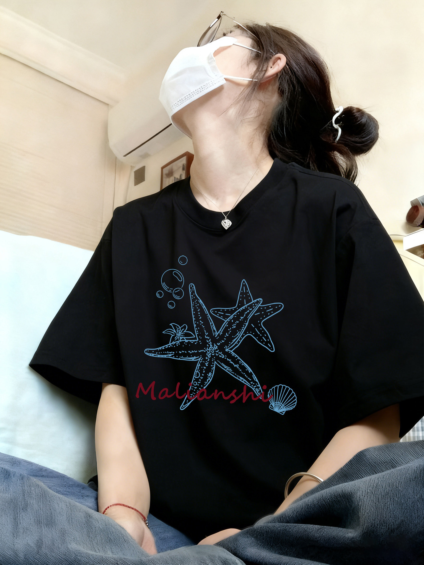 棉質｜卡通純棉白灰色新款高級感內搭上衣短袖