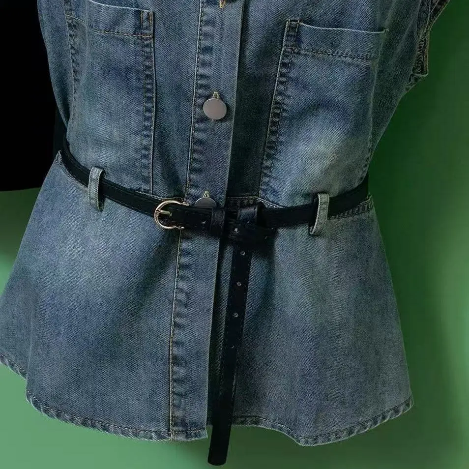 【單件/套裝】牛仔套裝新款洋氣收腰減齡蛋糕馬甲短裙兩件套 商品圖 4