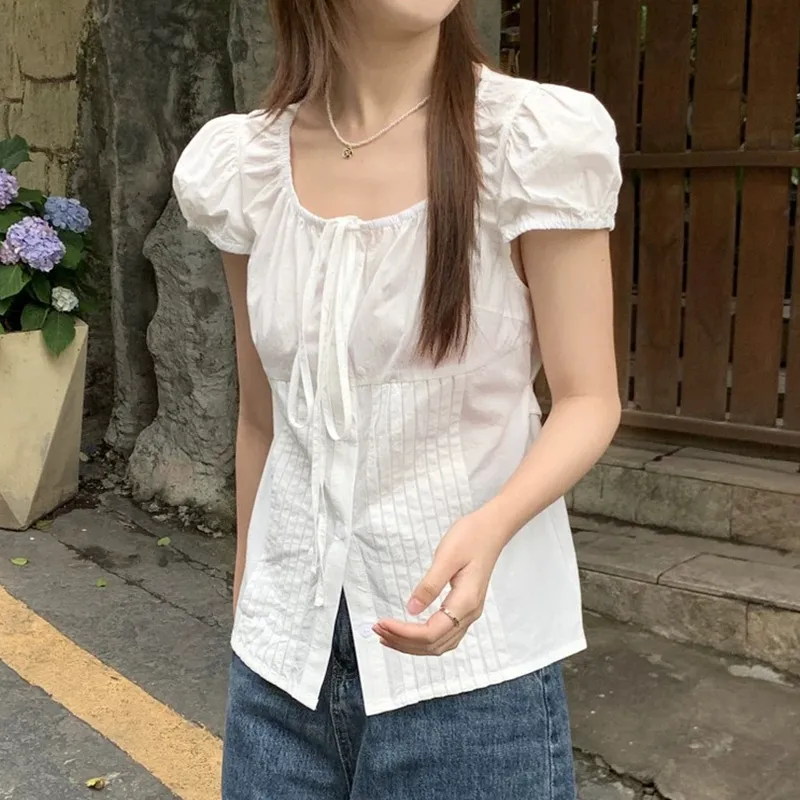 學院風甜美白色收腰純棉襯衣泡泡袖上衣 商品圖 6