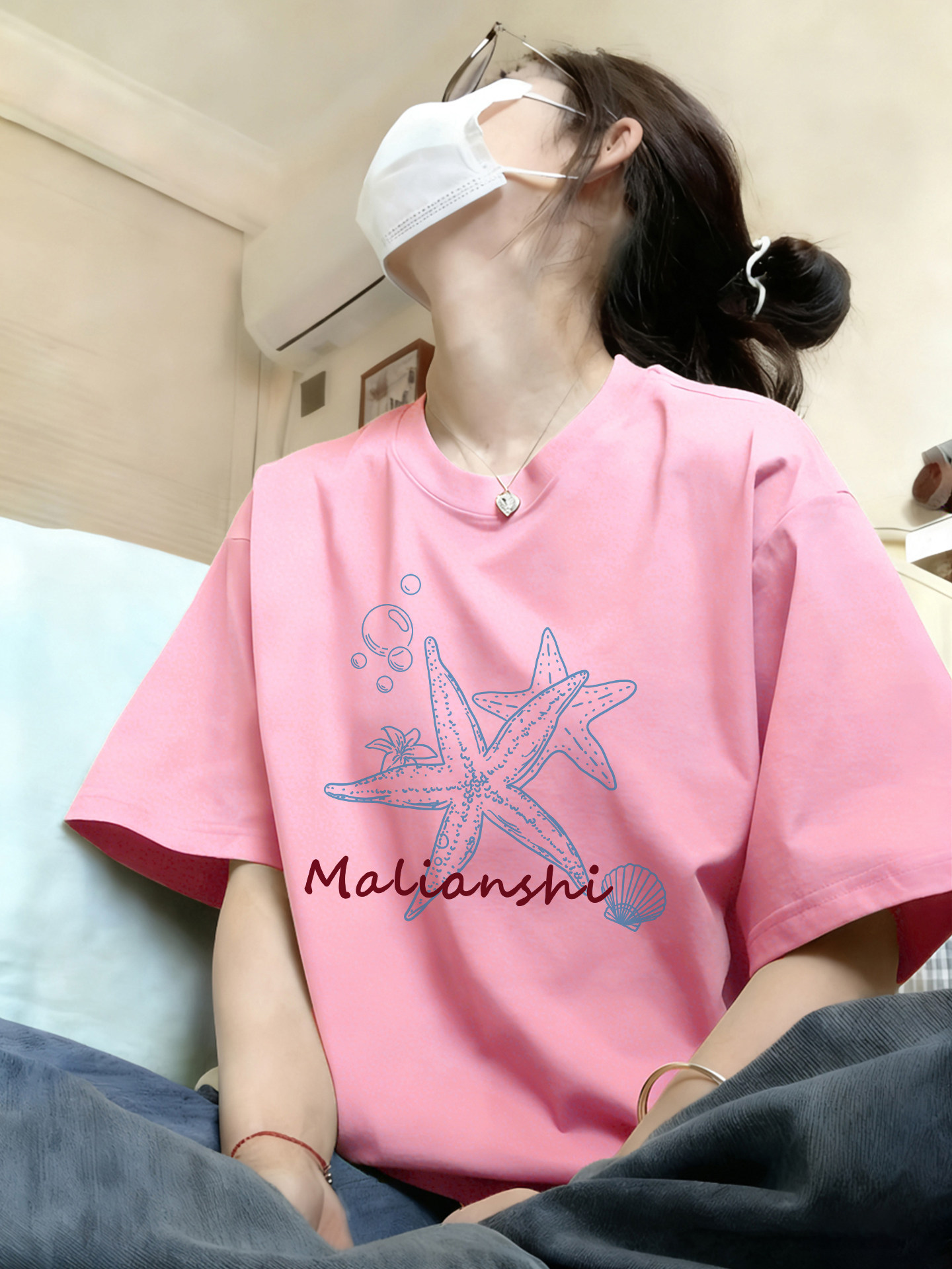 棉質｜卡通純棉白灰色新款高級感內搭上衣短袖