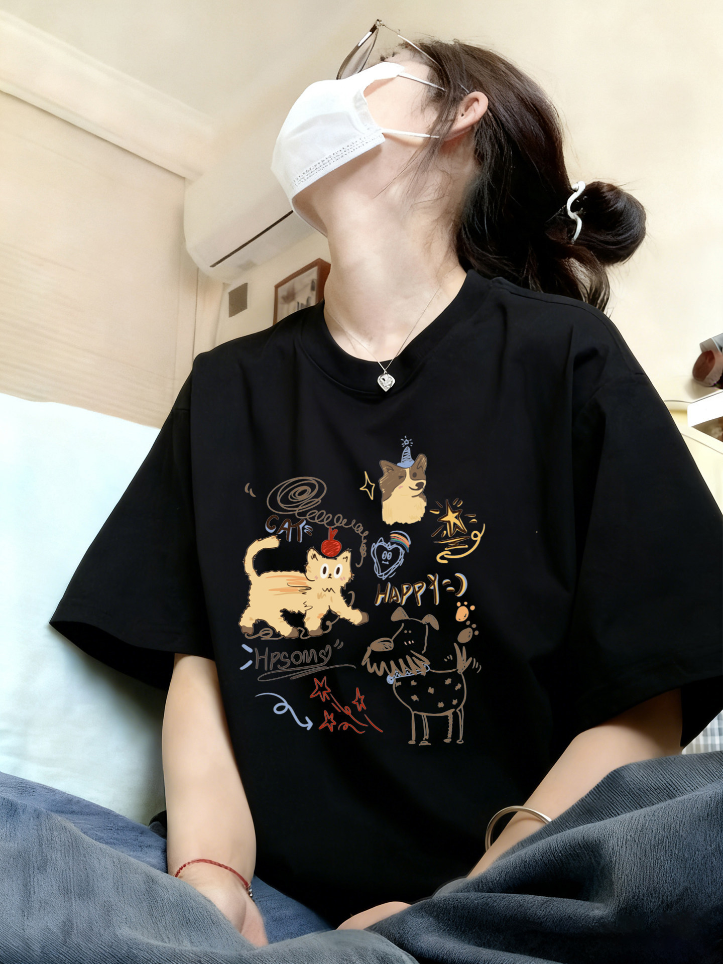 棉質｜卡通純棉白灰色新款高級感內搭上衣短袖 商品圖 12