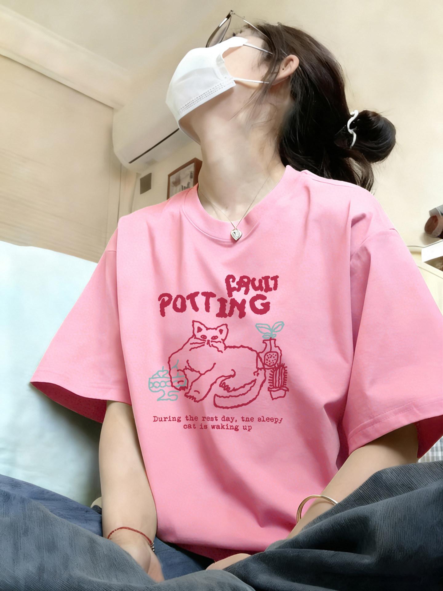 棉質｜卡通純棉白灰色新款高級感內搭上衣短袖