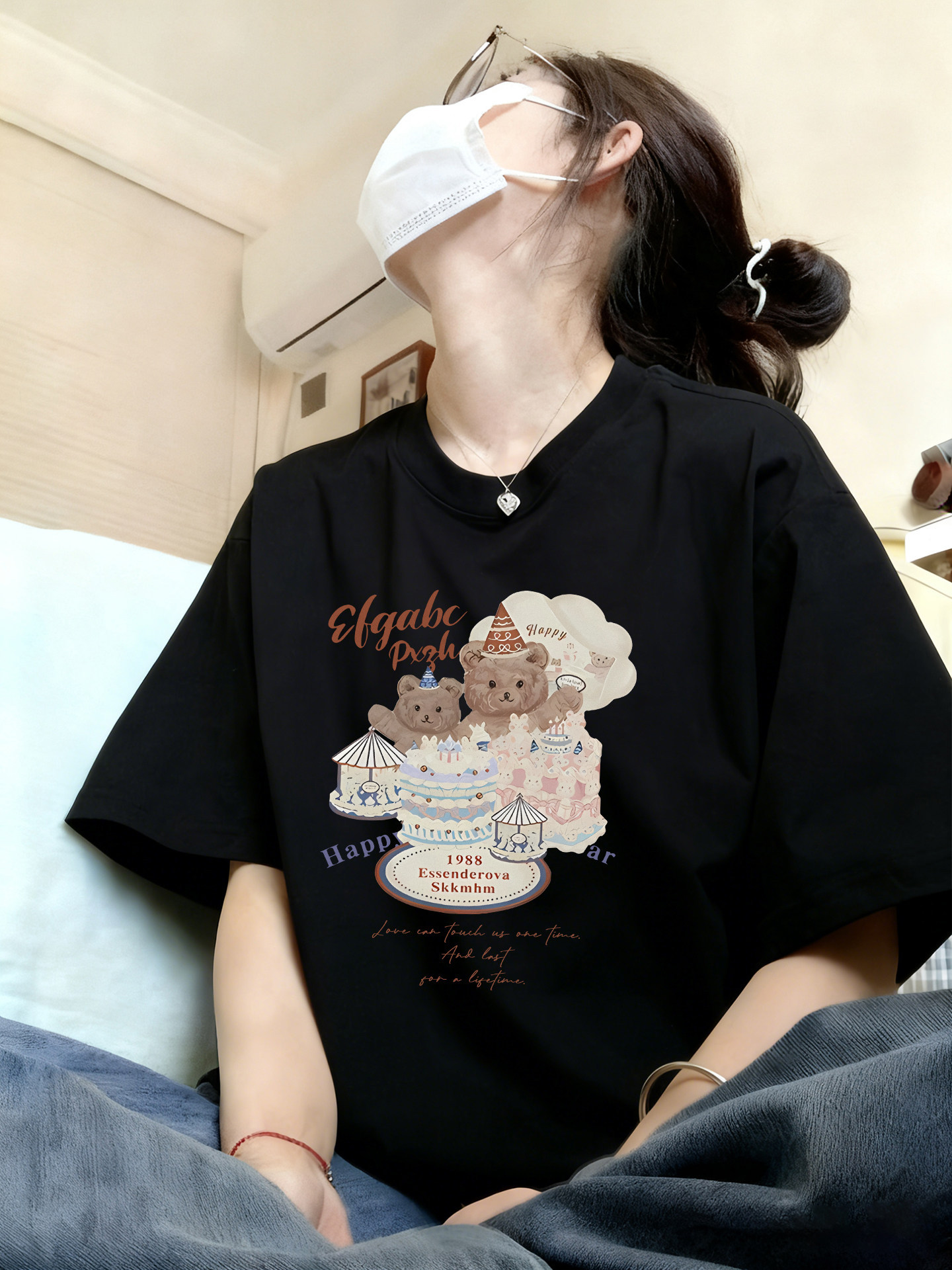 棉質｜卡通純棉白灰色新款高級感內搭上衣短袖