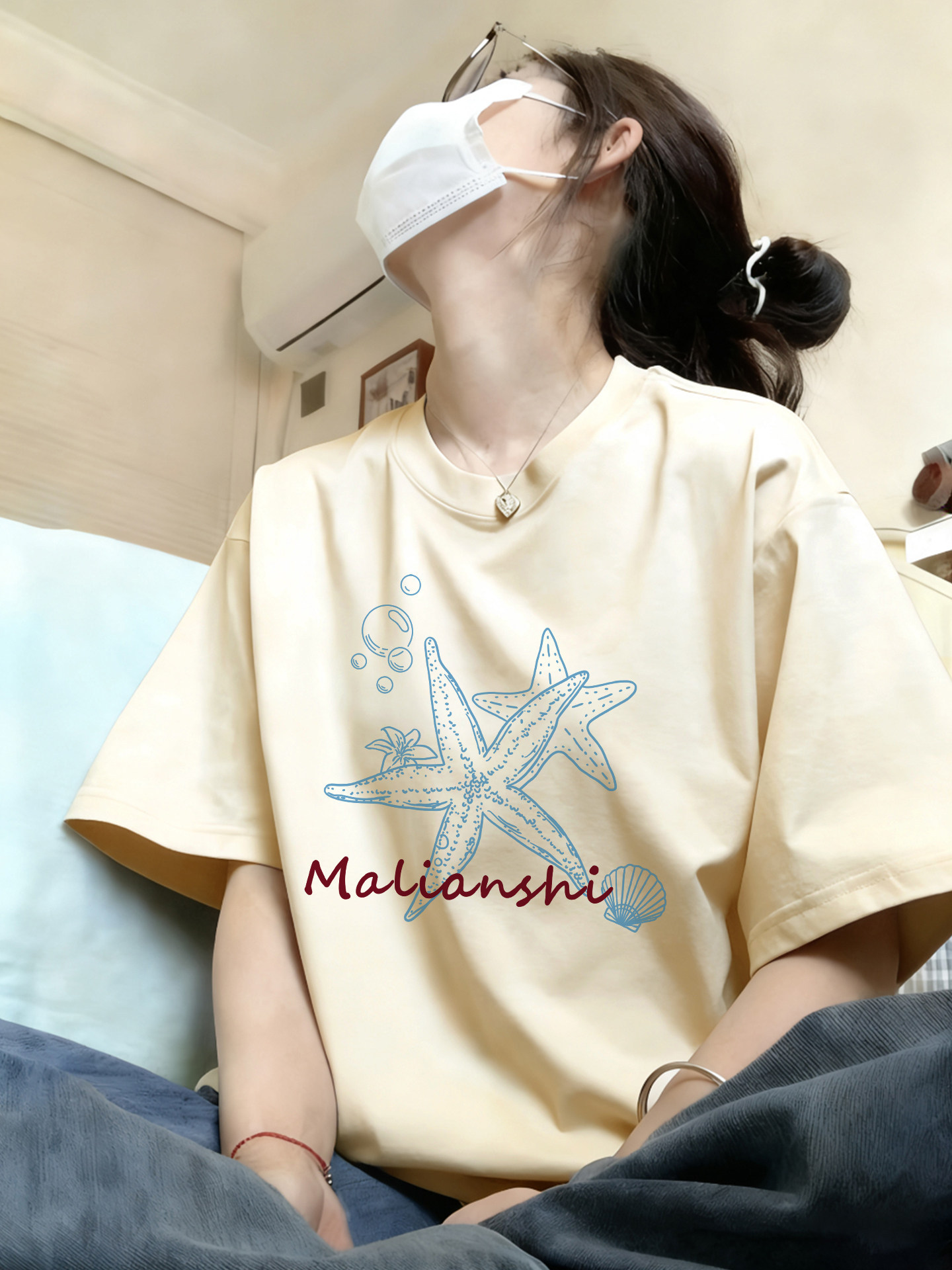 棉質｜卡通純棉白灰色新款高級感內搭上衣短袖