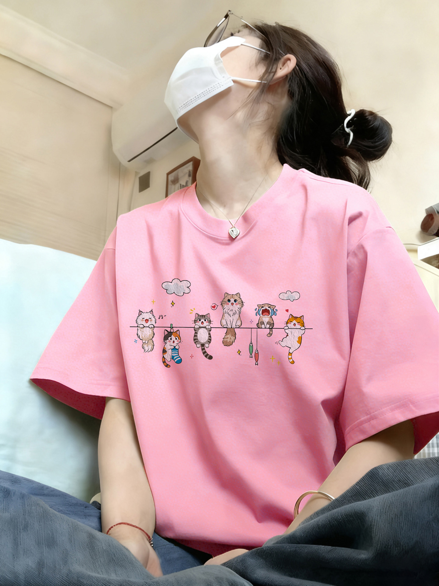 棉質｜卡通純棉白灰色新款高級感內搭上衣短袖 商品圖 9