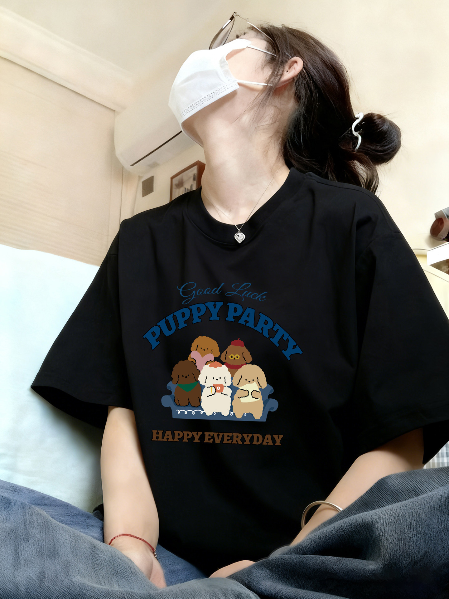 棉質｜卡通純棉白灰色新款高級感內搭上衣短袖