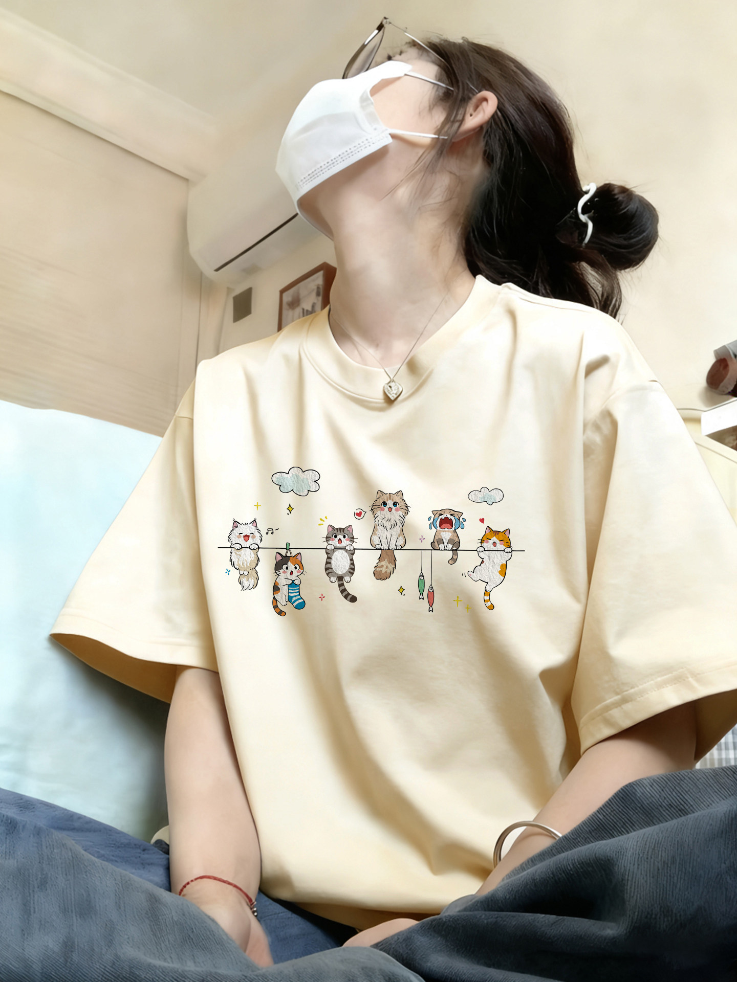 棉質｜卡通純棉白灰色新款高級感內搭上衣短袖 商品圖 10