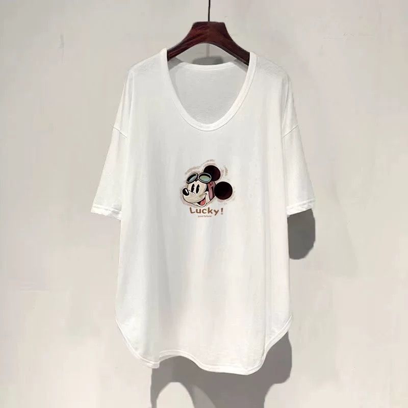寬鬆大碼中長版UV領韓版顯瘦遮肚短袖