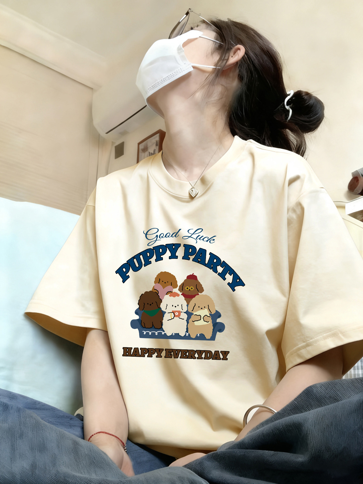 棉質｜卡通純棉白灰色新款高級感內搭上衣短袖