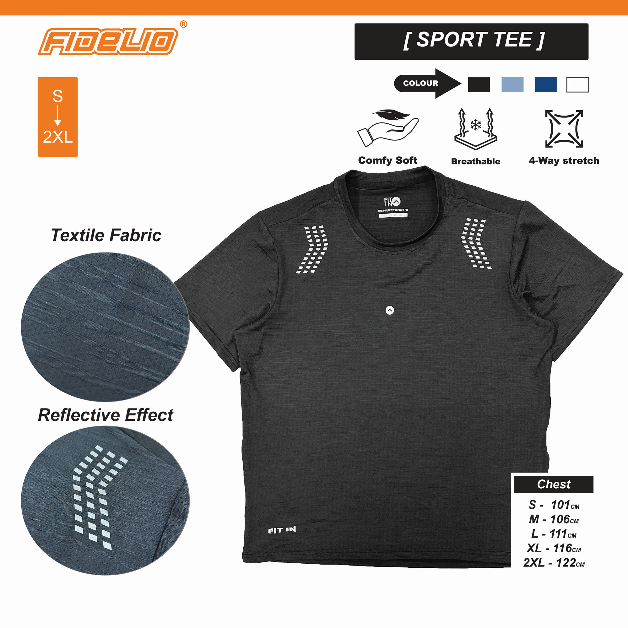 FIT IN Flexi Active Tees - Black