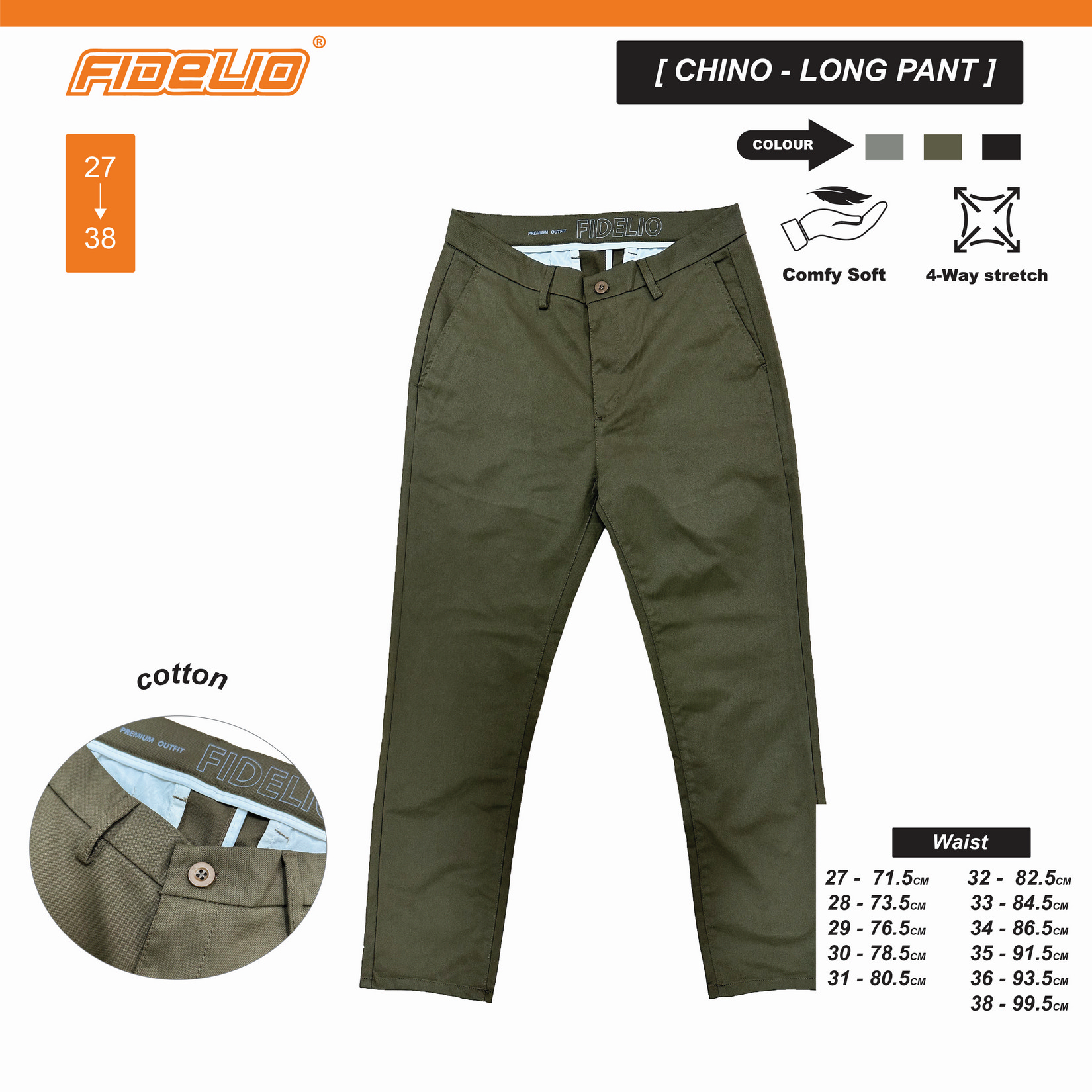 Fidelio Comfort Stretch Slim Fit Chinos - Brown