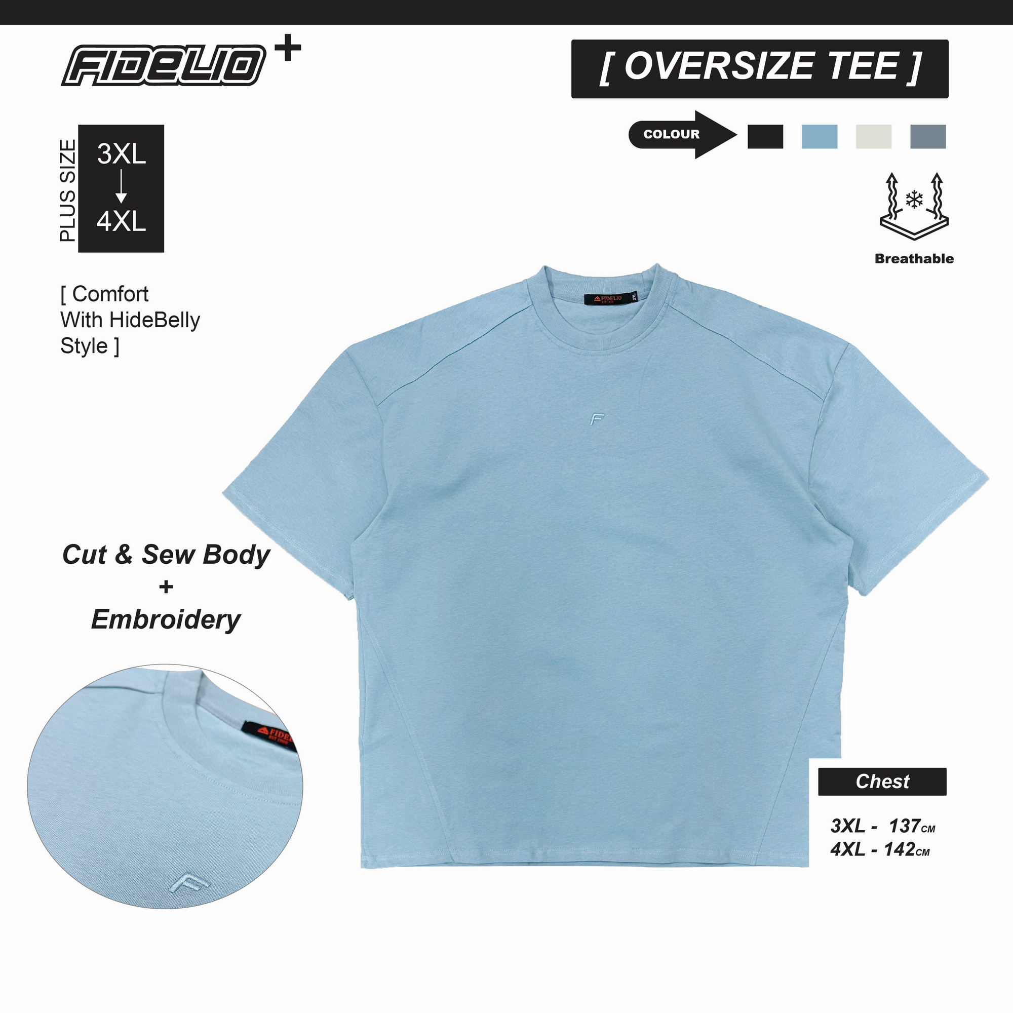 Fidelio Plus Size Signature Oversize Tees - Blue