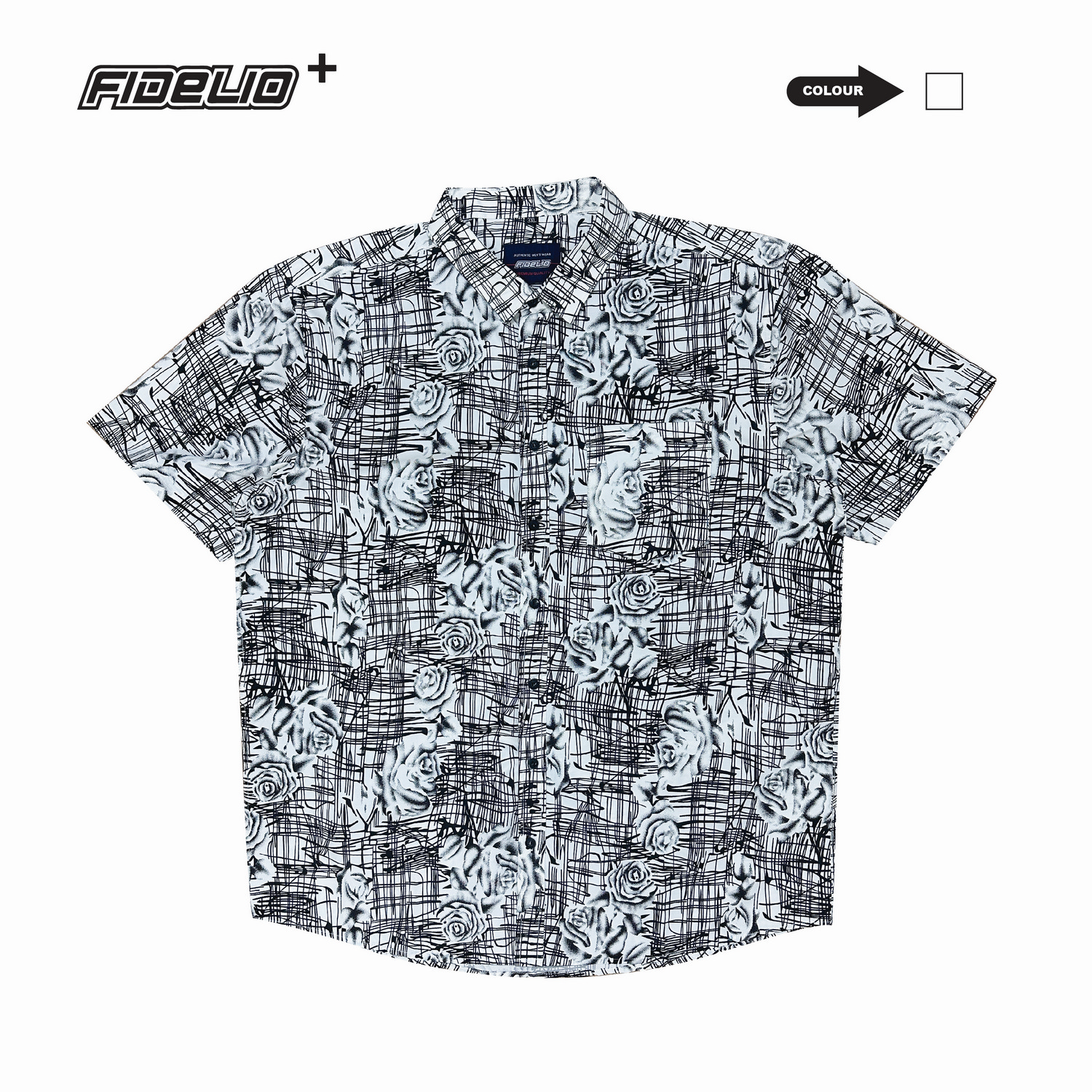 Fidelio Plus Size Printed Short Sleeve Shirts -White/Black