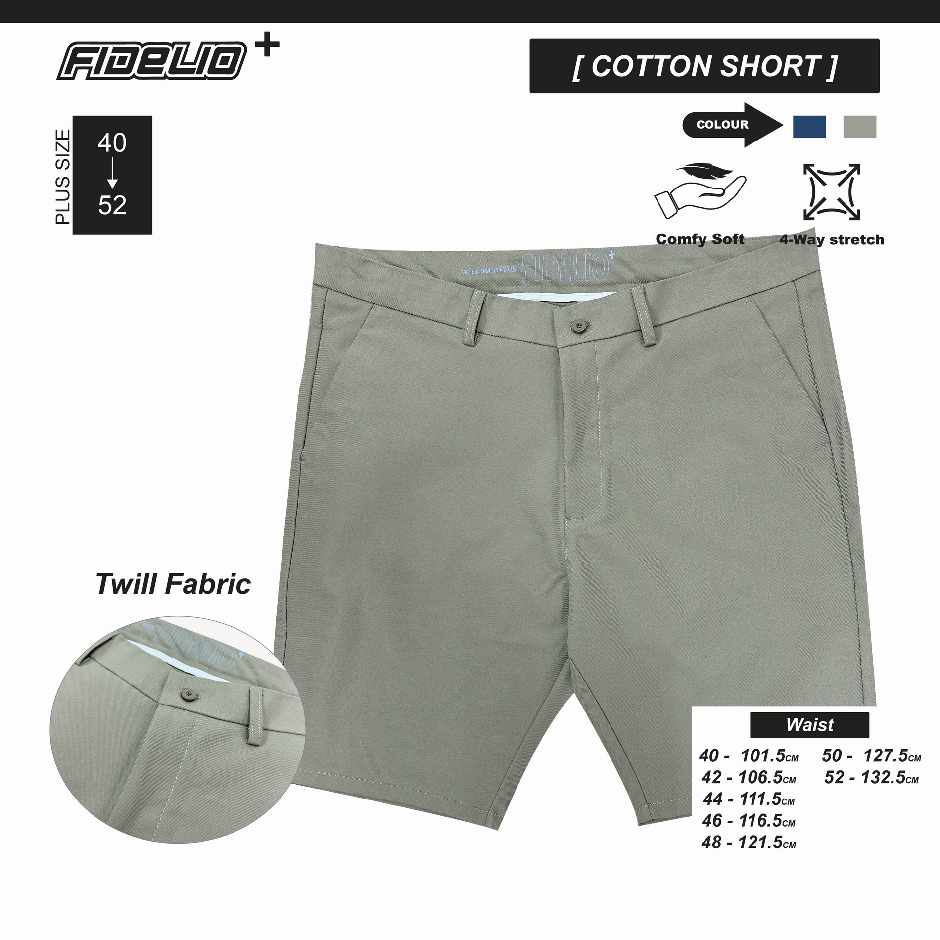 Fidelio Plus Size Urban Chinos Pants - Khaki