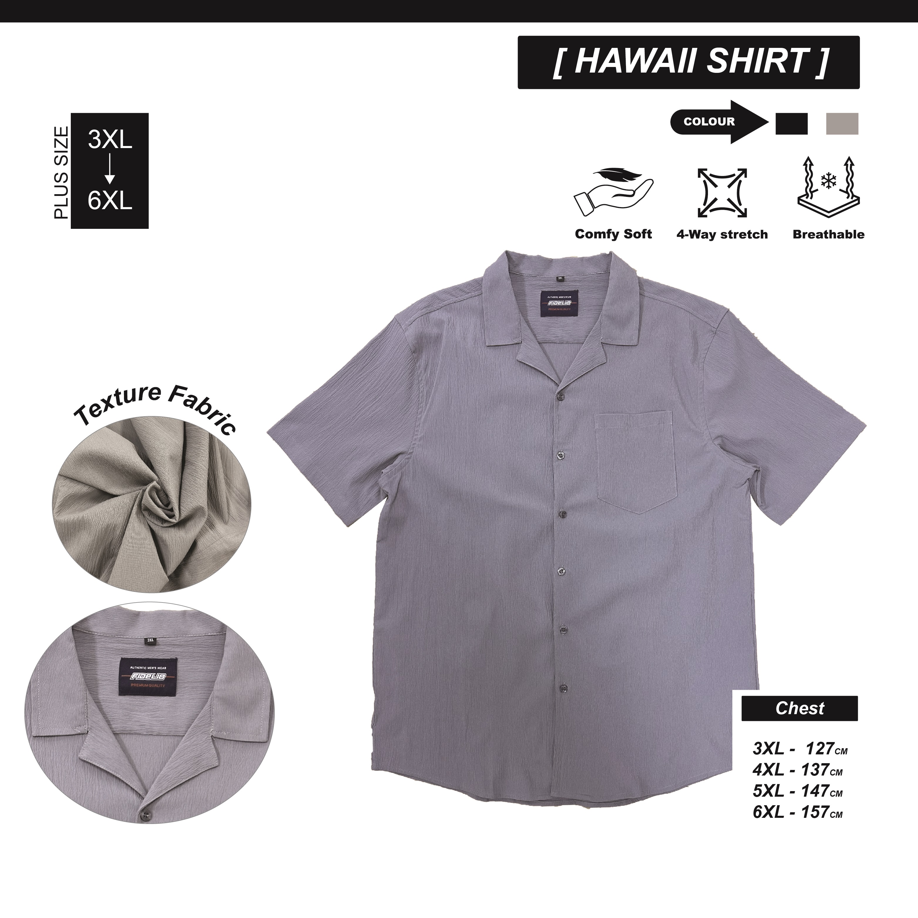 Fidelio Plus Size Textured Breeze Casual Shirts -Grey