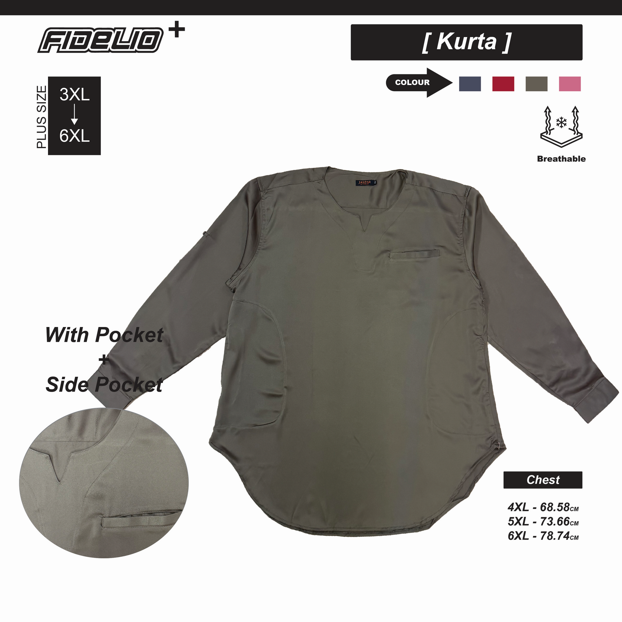 JASPAR Plus Size Sleek V-Neck Kurta Tops -Brown