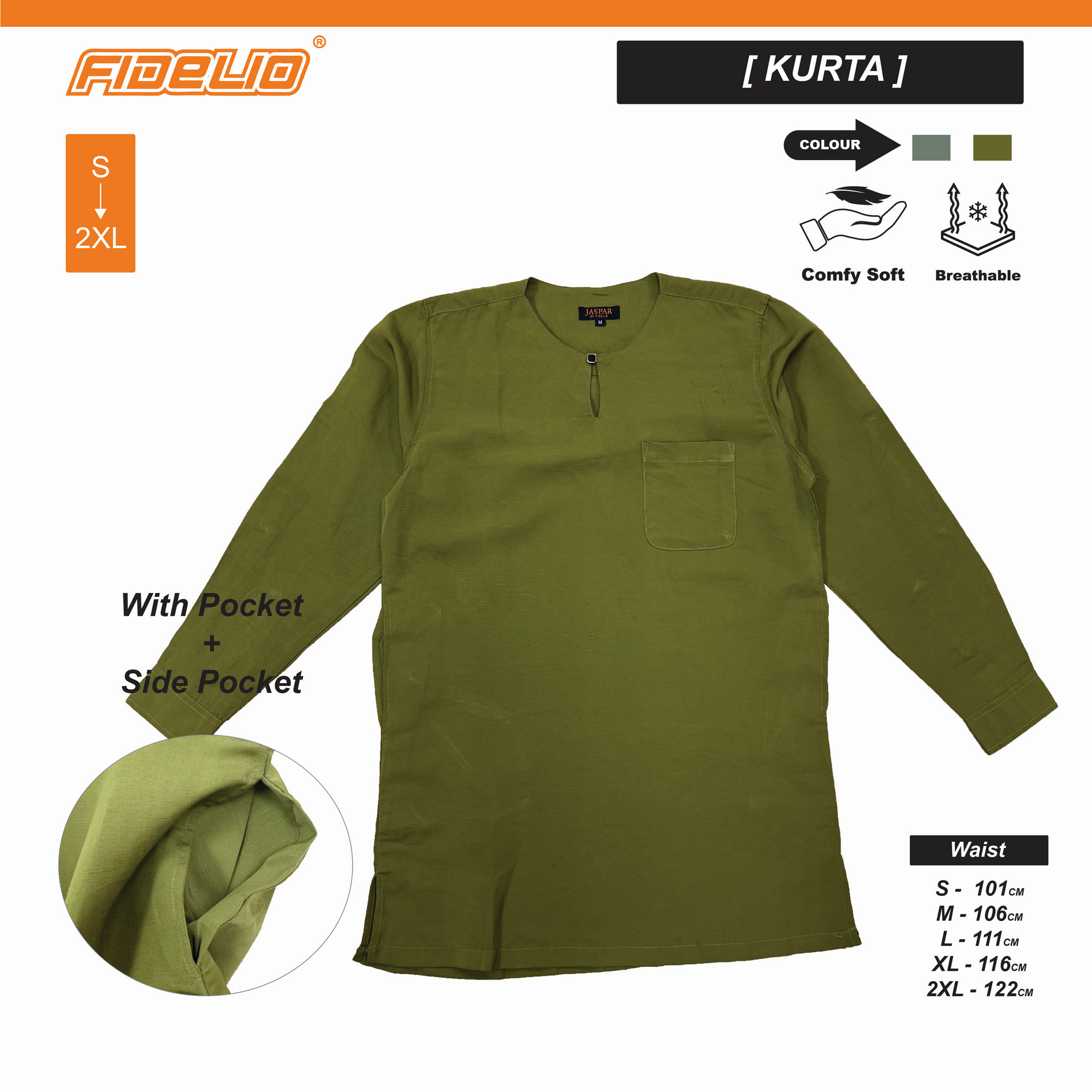 JASPAR Dobby LInen Kurta Tops -Olive