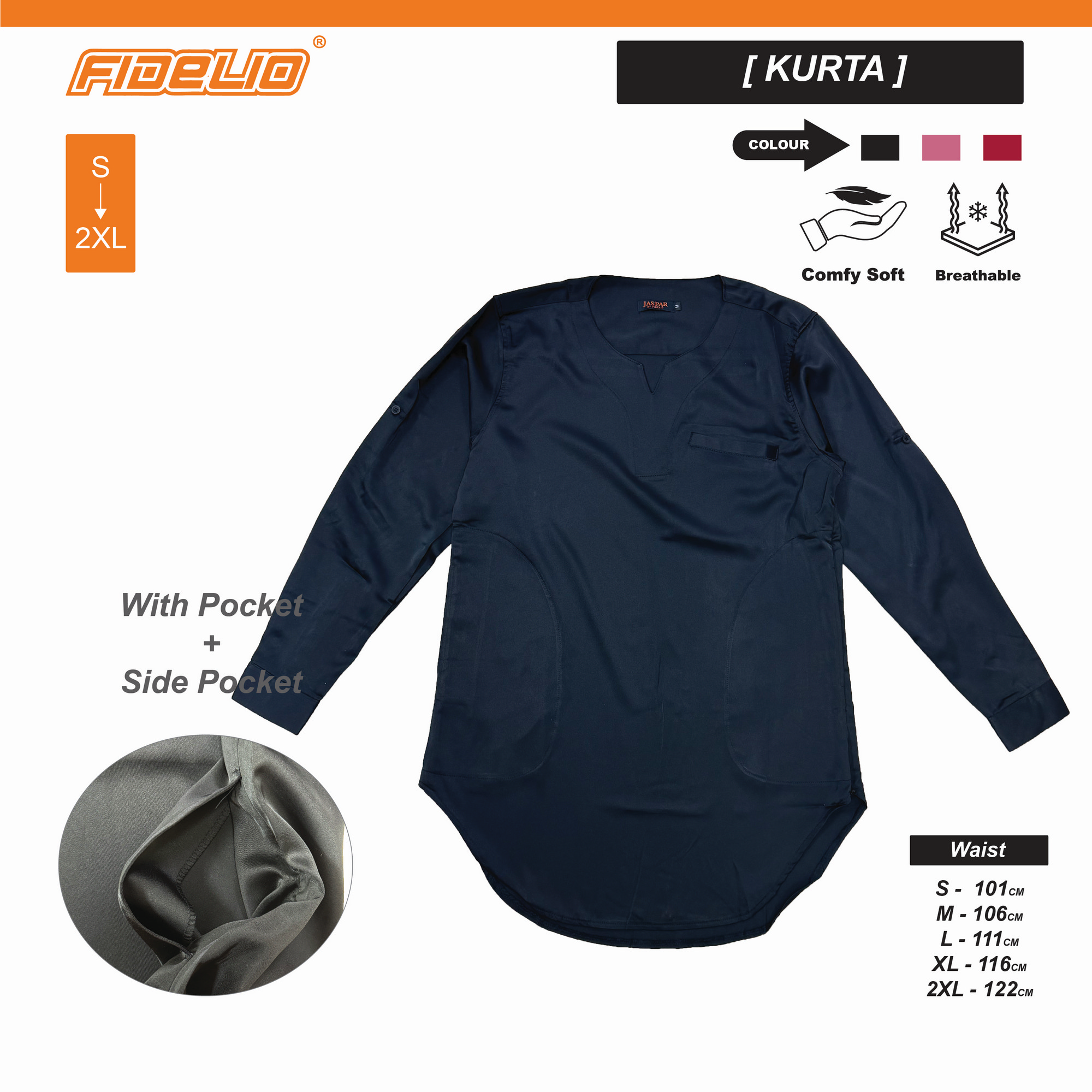 JASPAR Sleek V-Neck Kurta Tops -Black