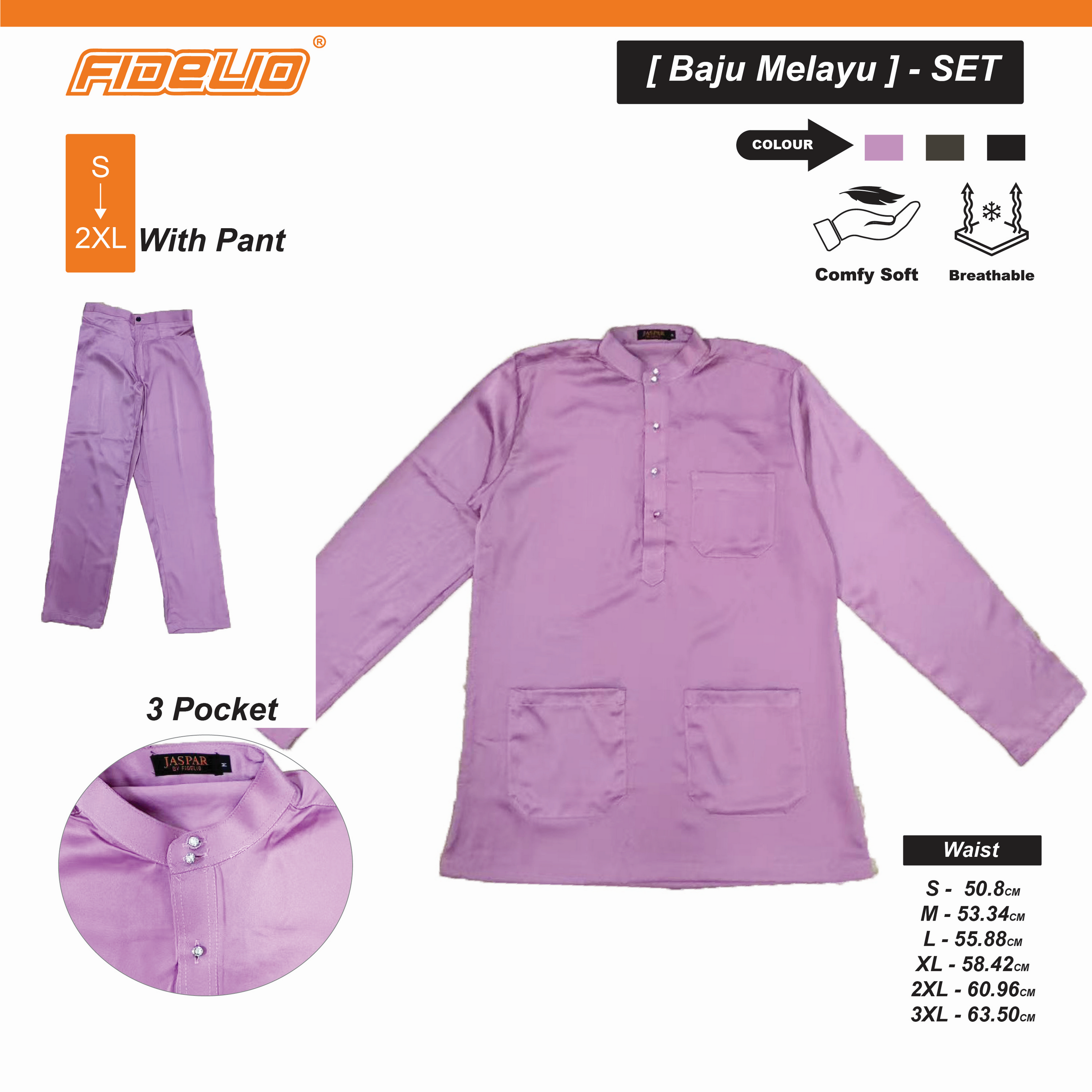 JASPAR Baju Melayu Cekak Musang -Pink