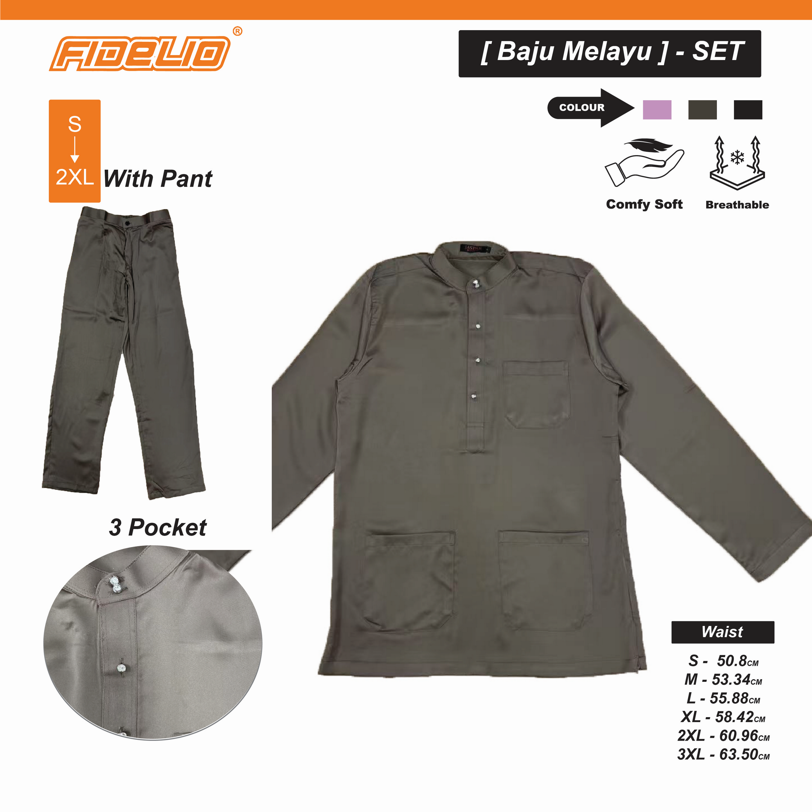 JASPAR Baju Melayu Cekak Musang -Brown