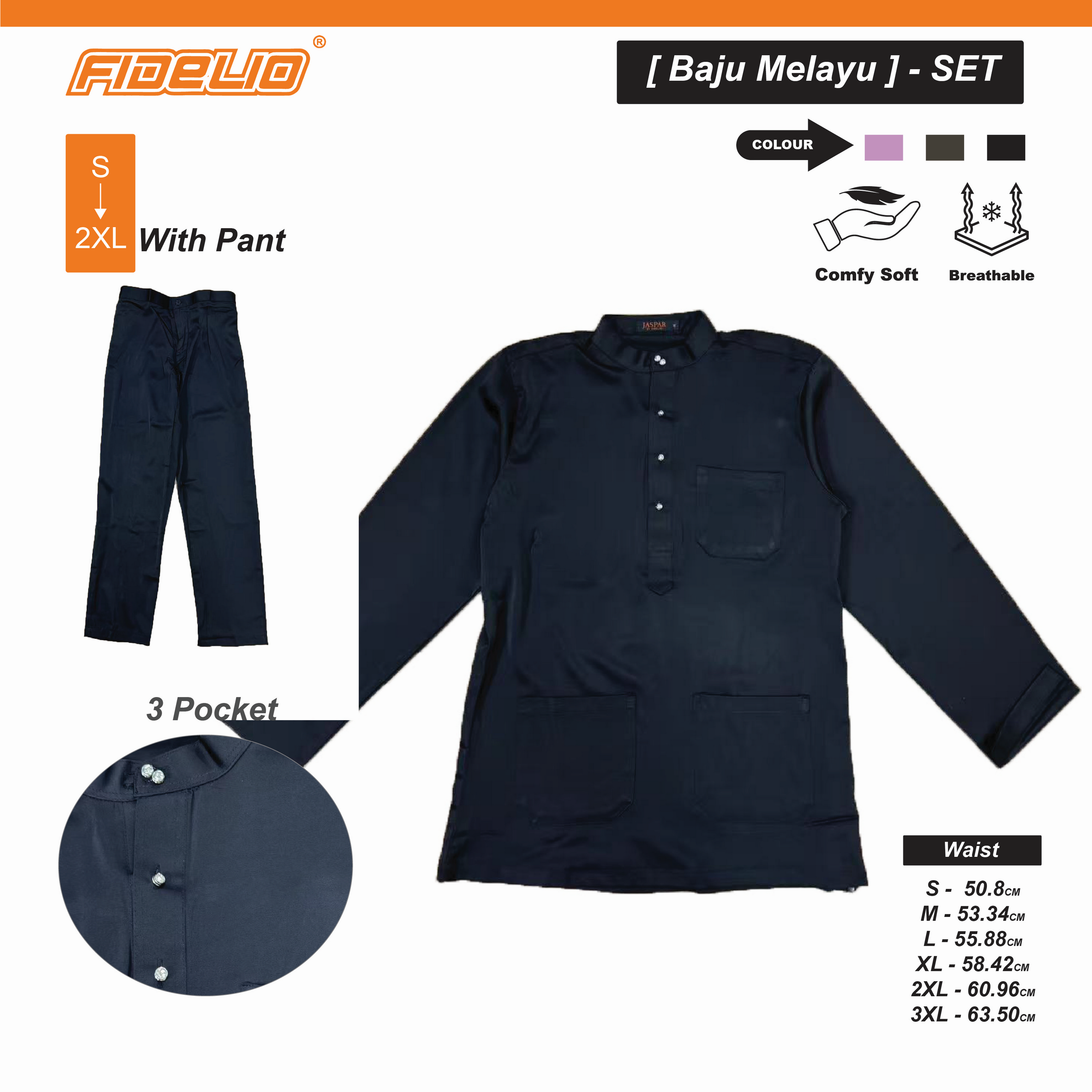 JASPAR Baju Melayu Cekak Musang -Black