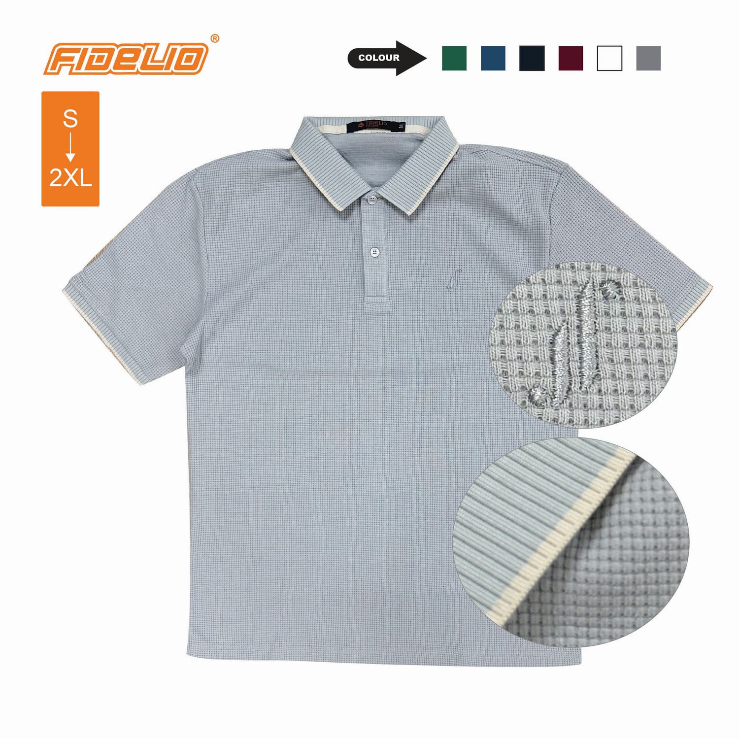 Fidelio Waffle Knit Polo Shirts -Grey