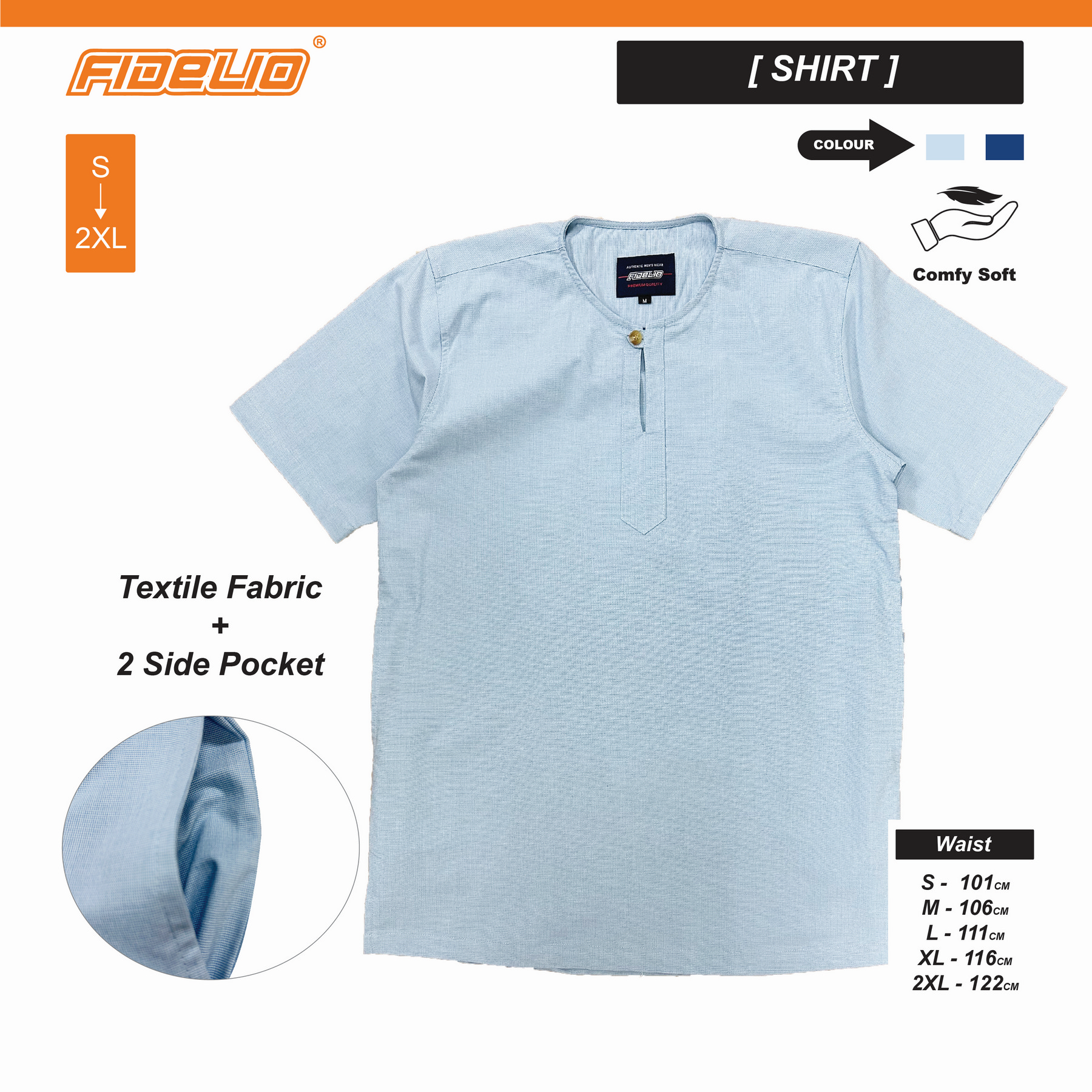 Fidelio Basic Casual Short Sleeve Kurta -Light Blue