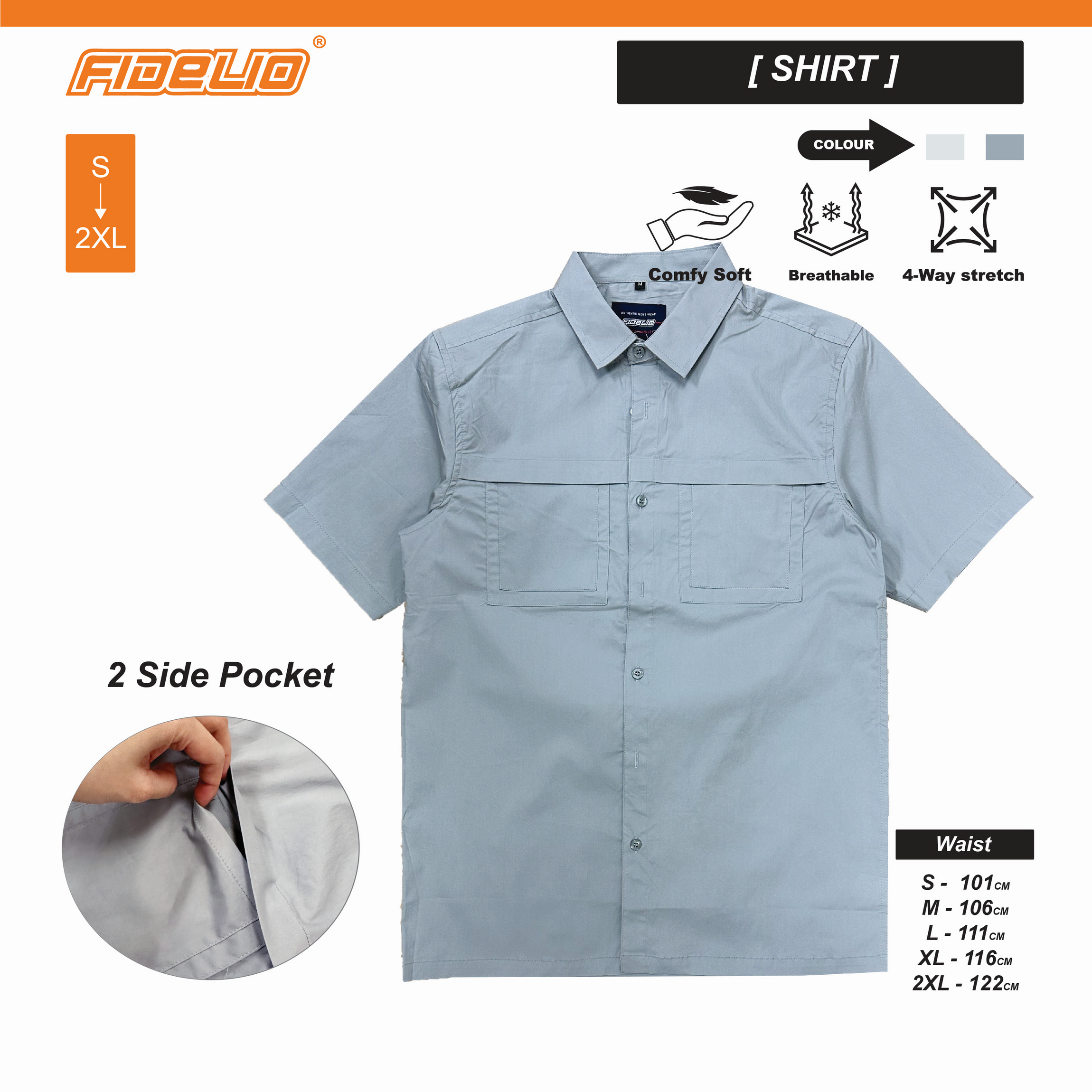 Fidelio Dual-Pocketed Short Sleeve Shirts -Grey