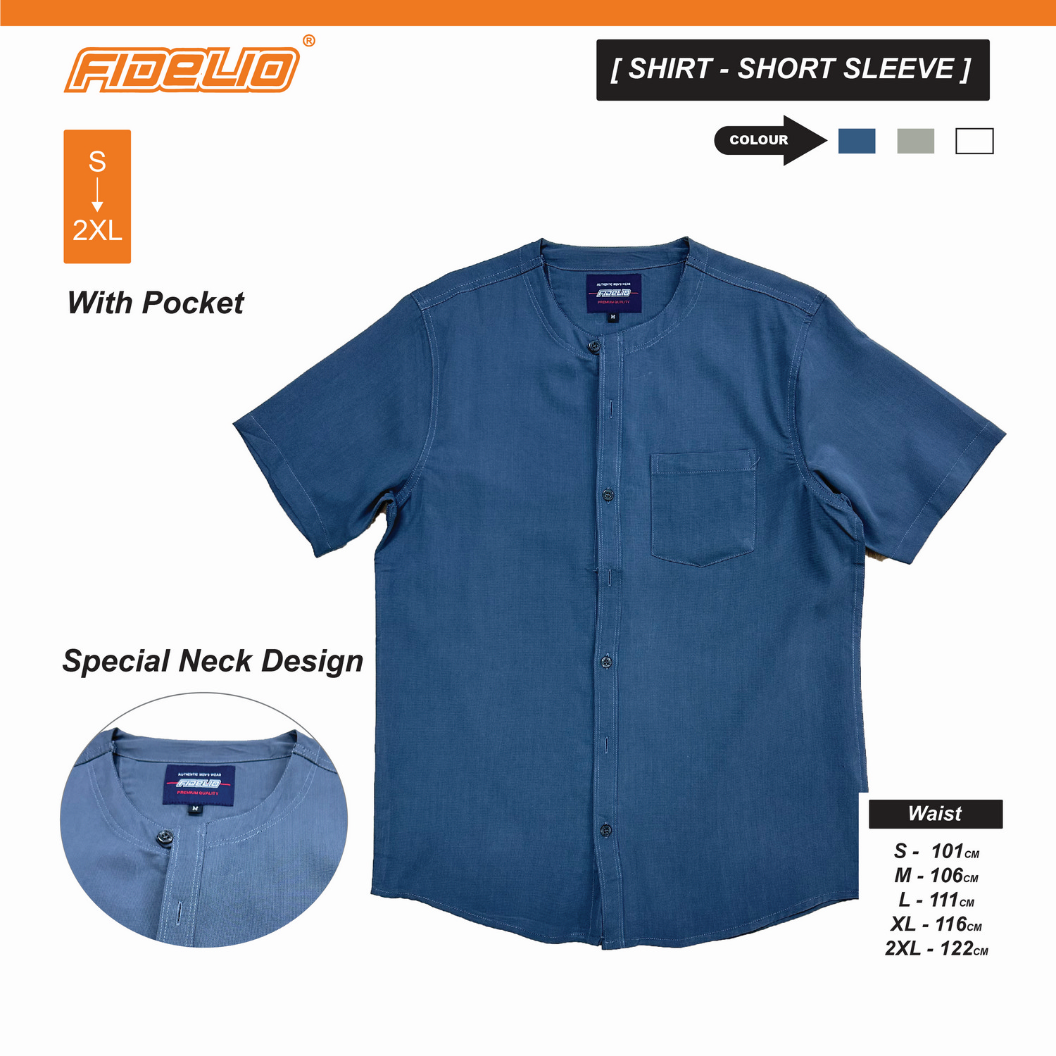 Fidelio Mandarin collar Modern Shirts -Grey