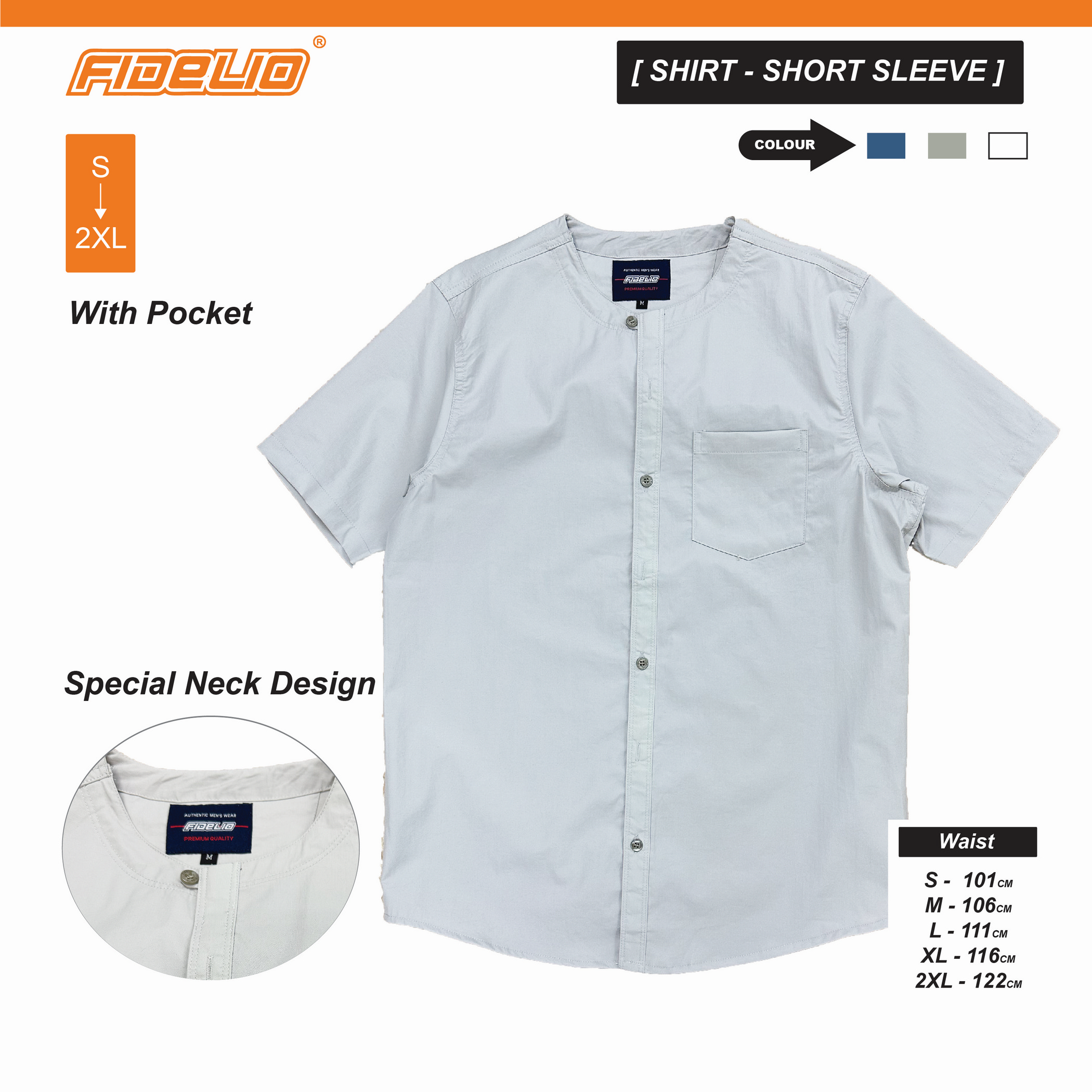 Fidelio Mandarin Collar Modern Shirts -Light Grey