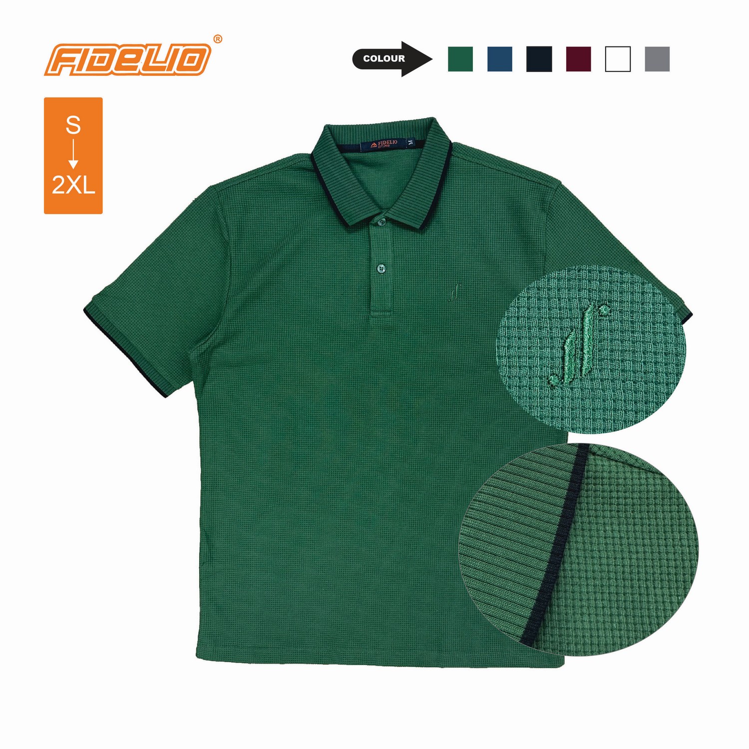 Fidelio Waffle Knit Polo Shirts -Army Green