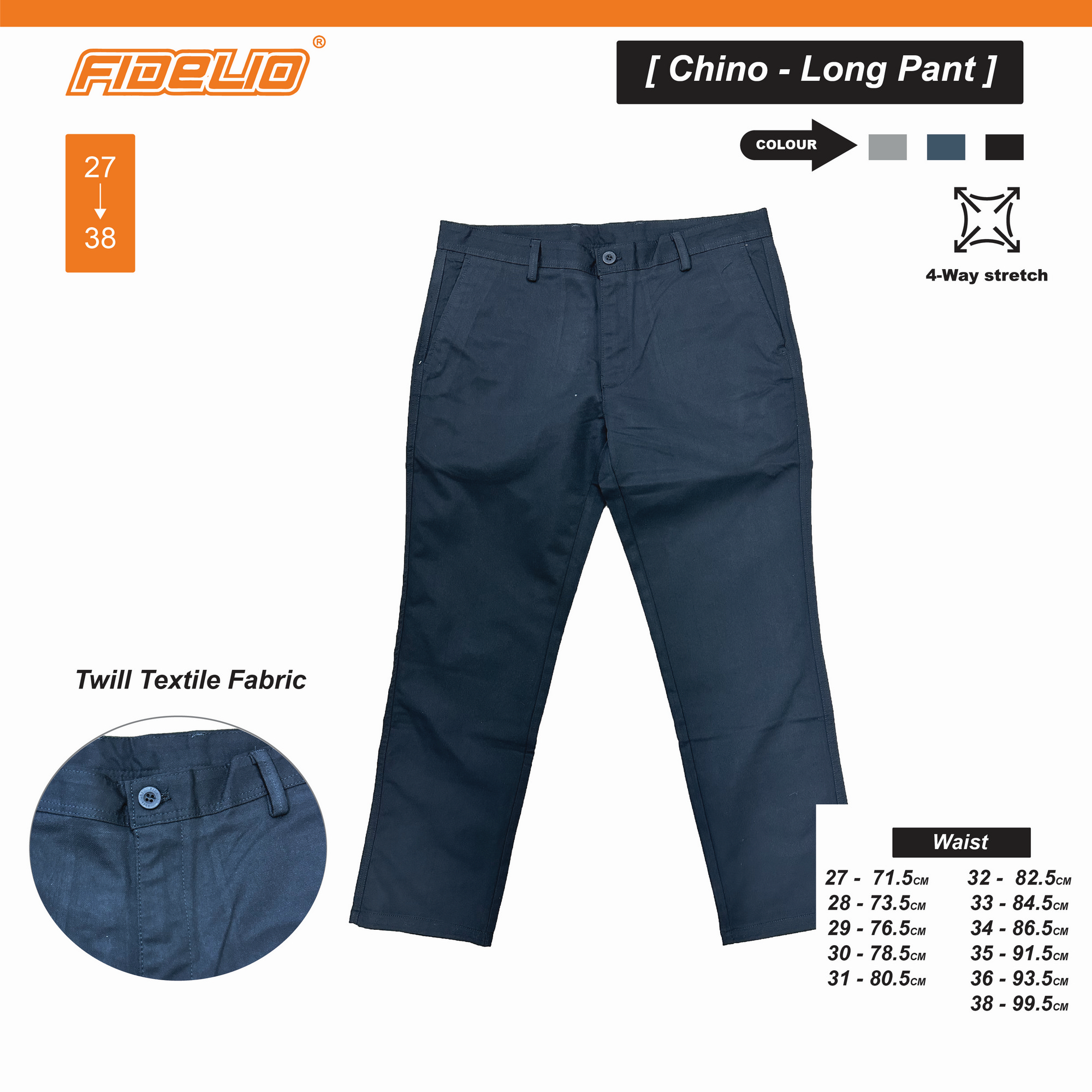 Fidelio Classic Twill Chino Pants -Black