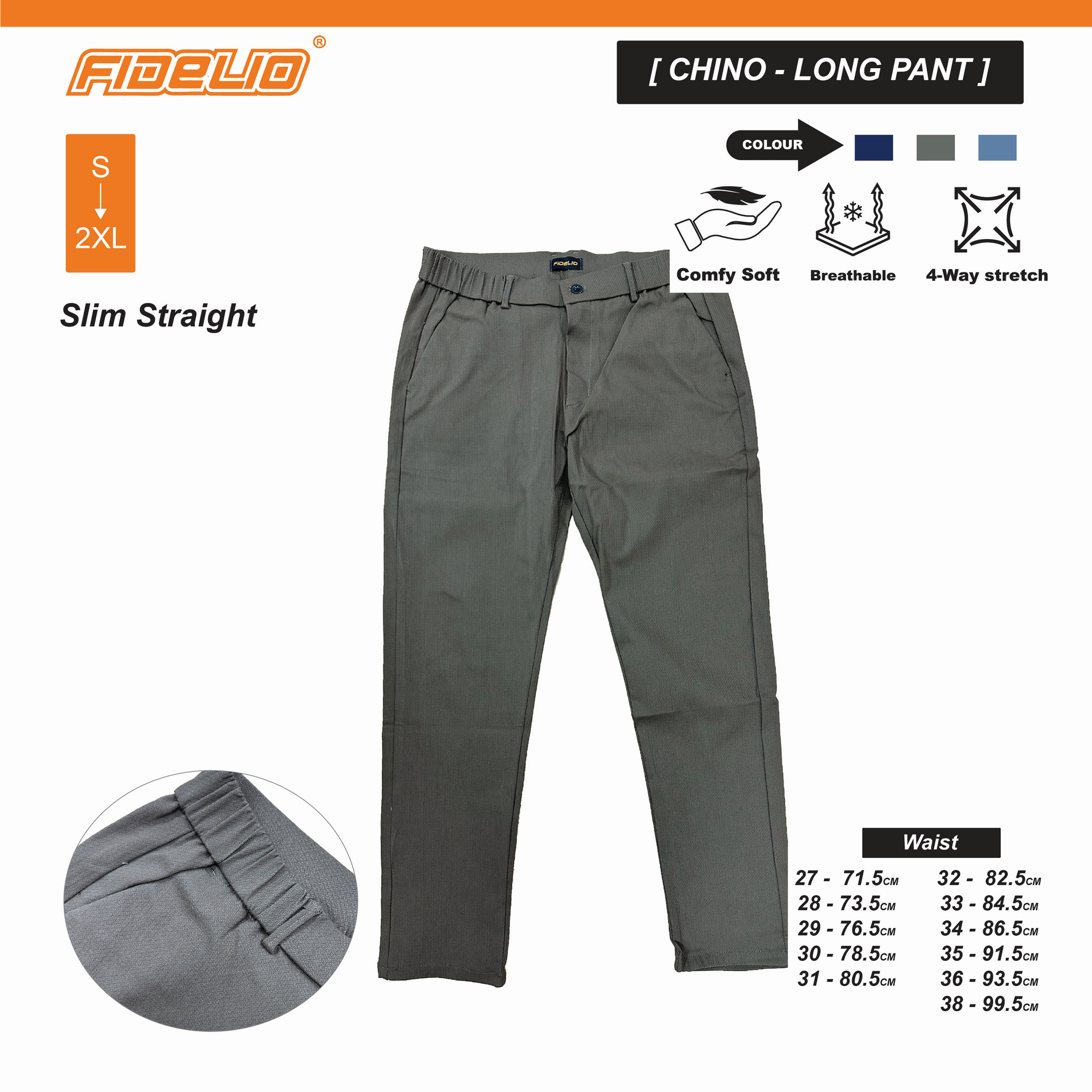 Fidelio FlexWaist Slim Straight Chino Pants -Brown