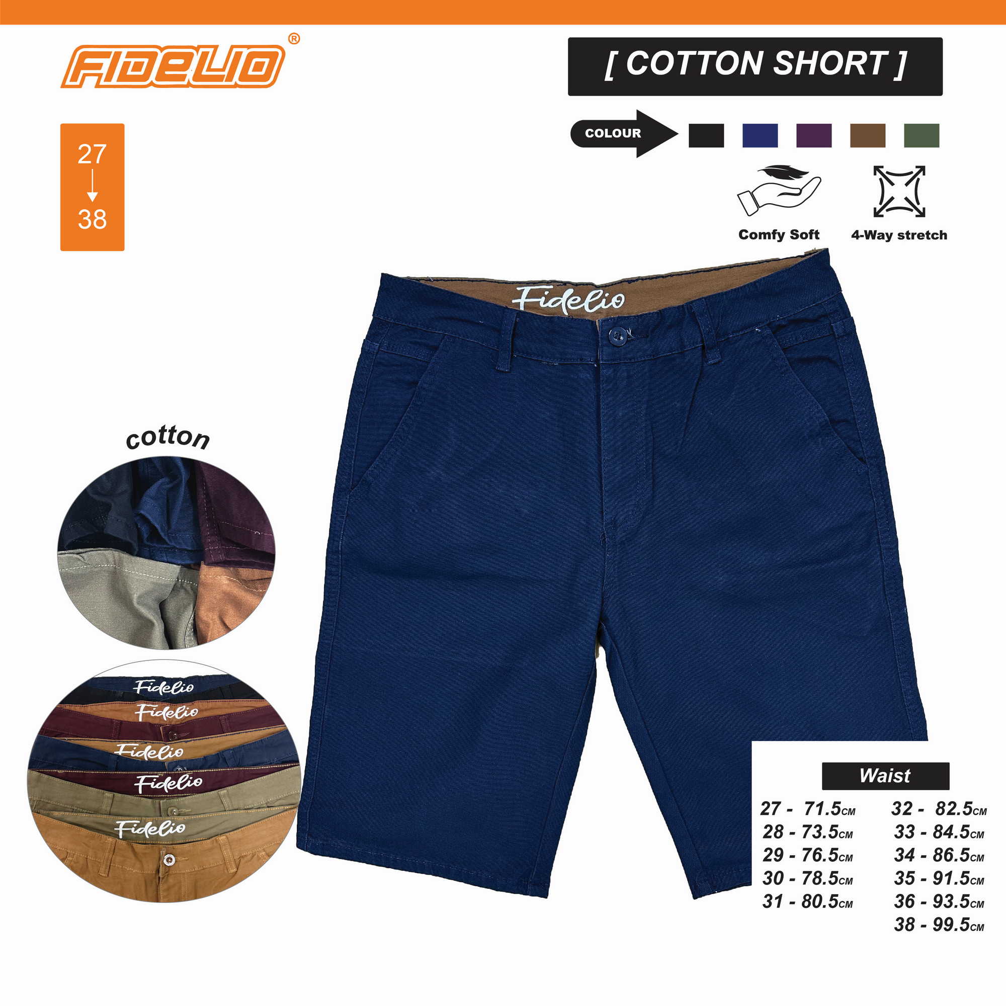 Fidelio Flexi-Cotton Shorts -Navy