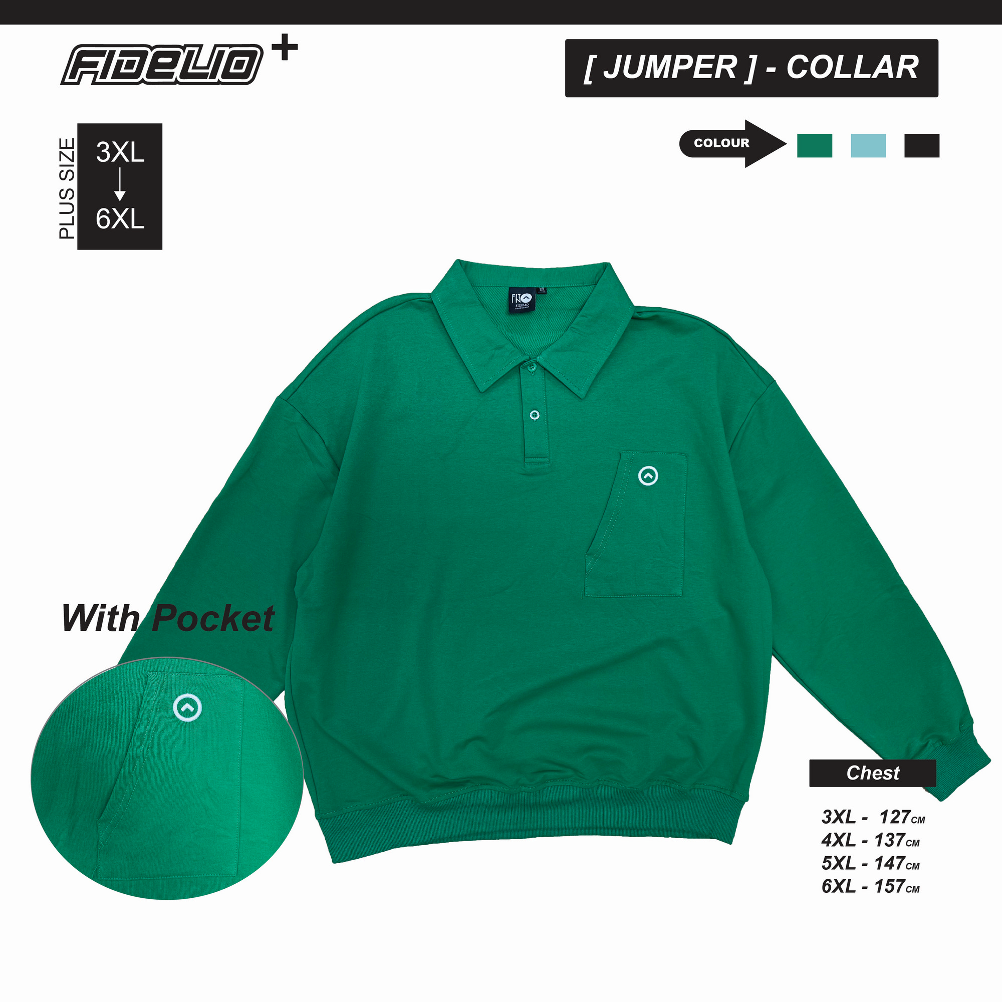 FIT IN Plus Size FlexFit Polo Jumper -Green