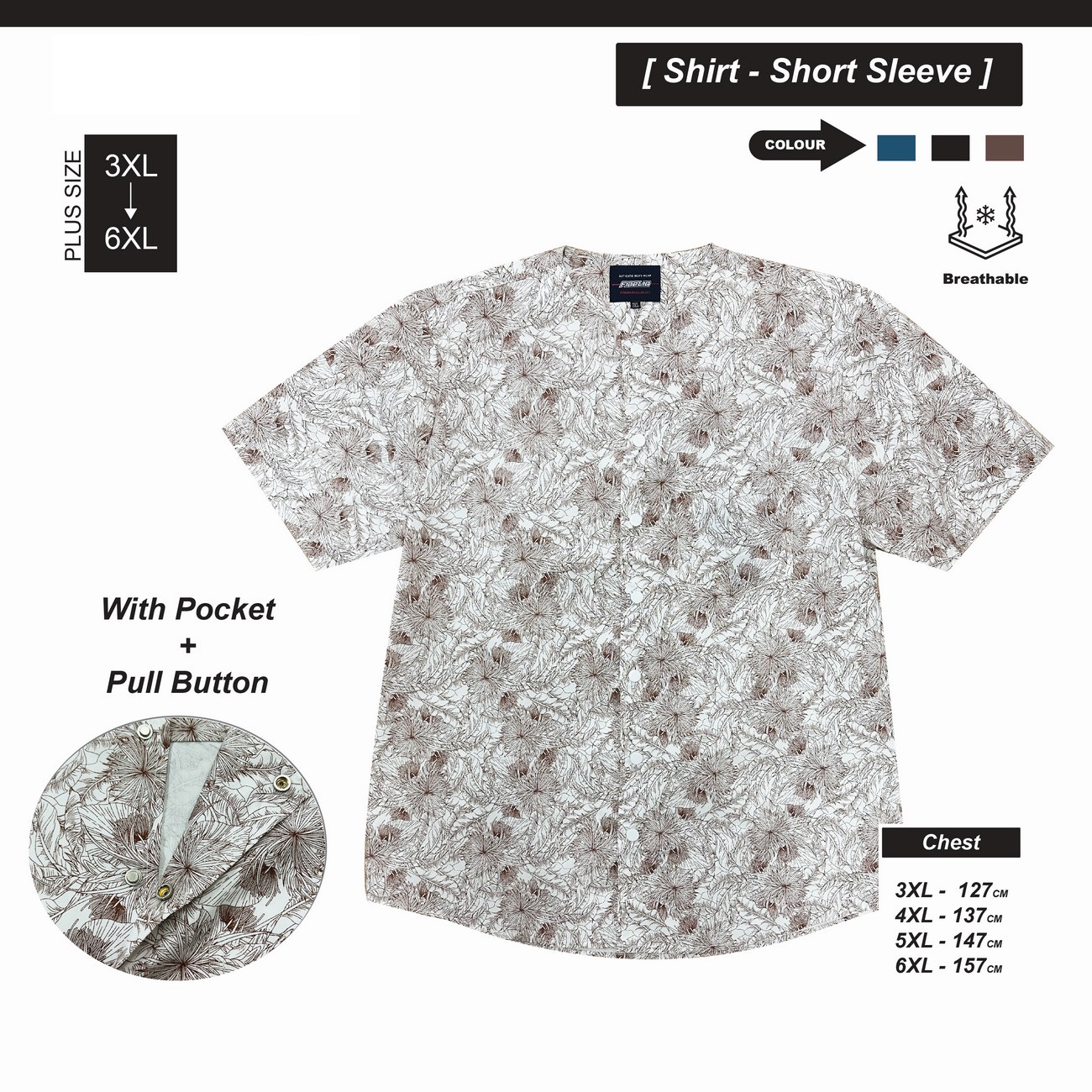 Fidelio Plus Size Tropical Breeze Microprinted Shirts -White/Brown