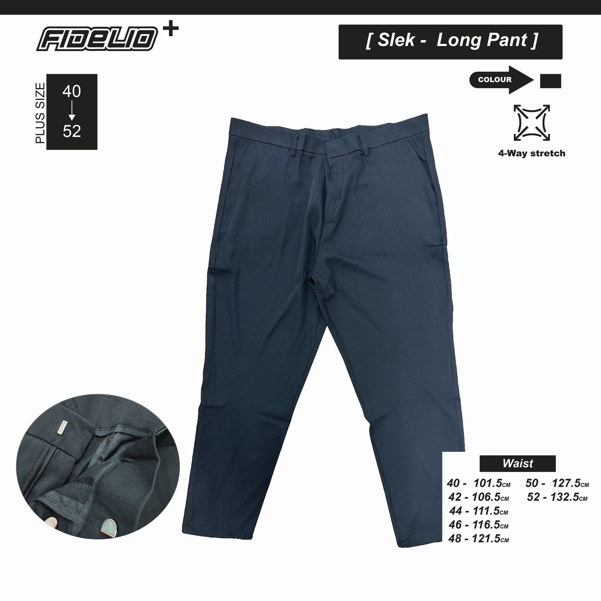 Fidelio Plus Size Comfy Stretch Slacks -Black