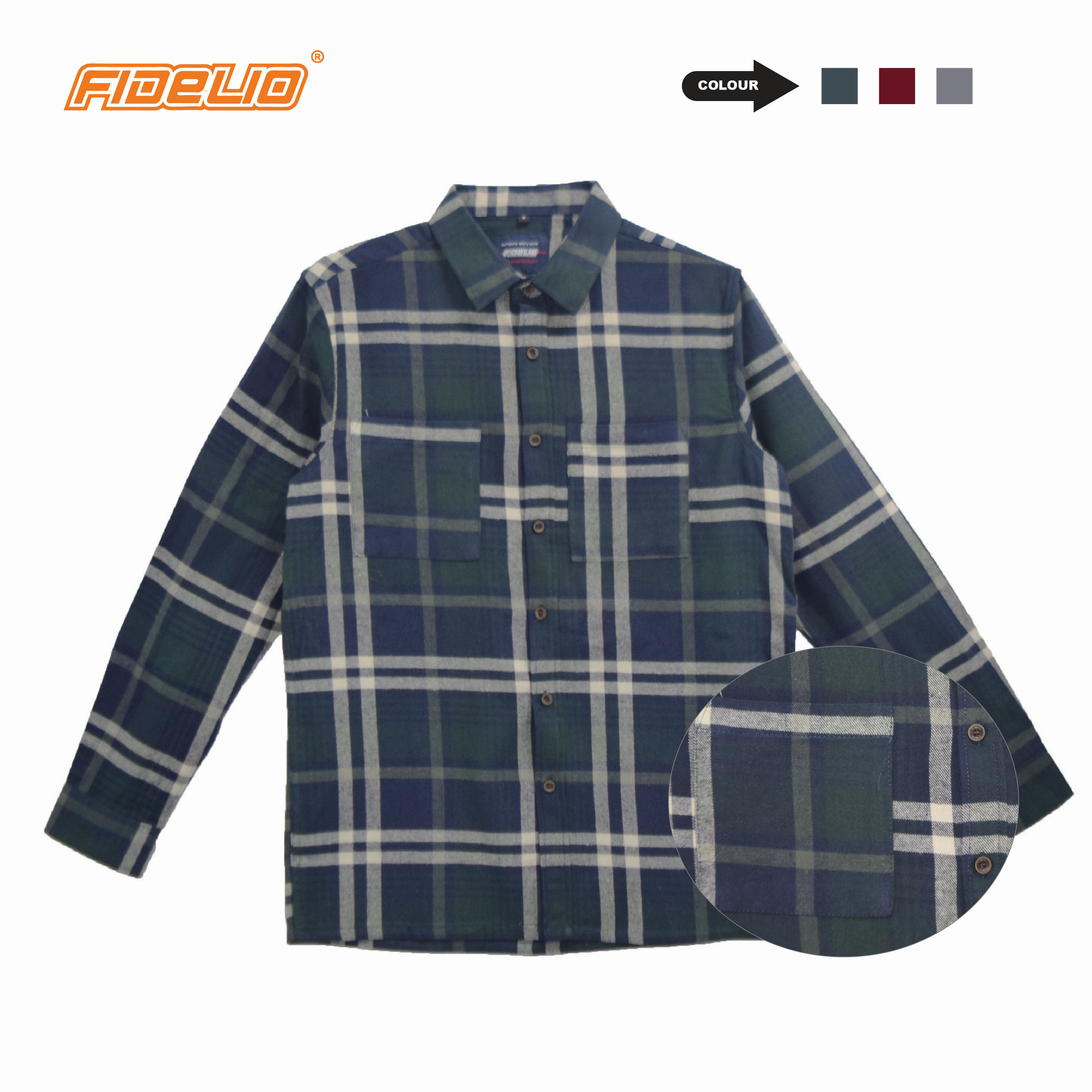 Fidelio Flannel Plaid Long Sleeve Shirts -Green/Navy/Beige