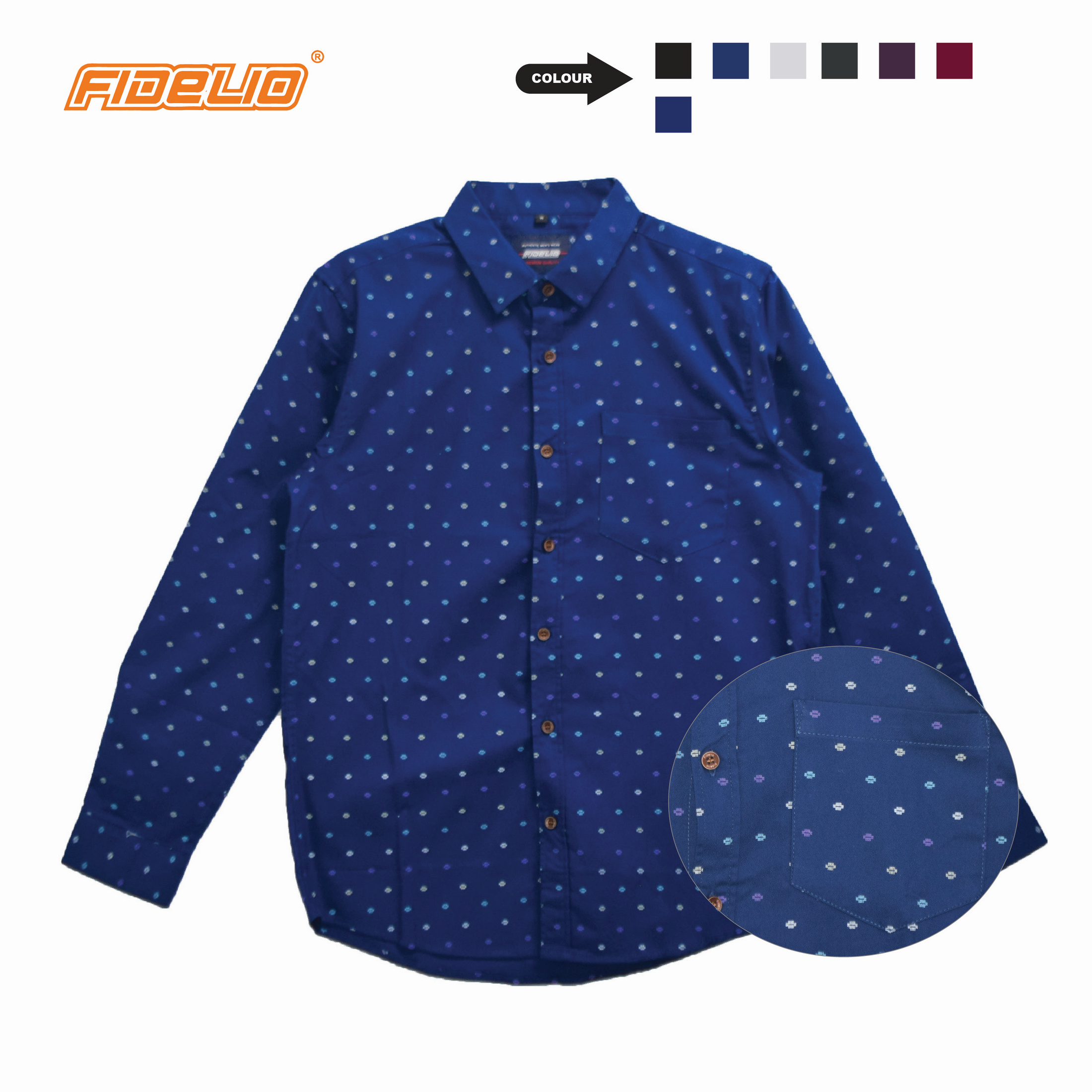 Fidelio Micro-Printed Long Sleeve Shirts -Navy