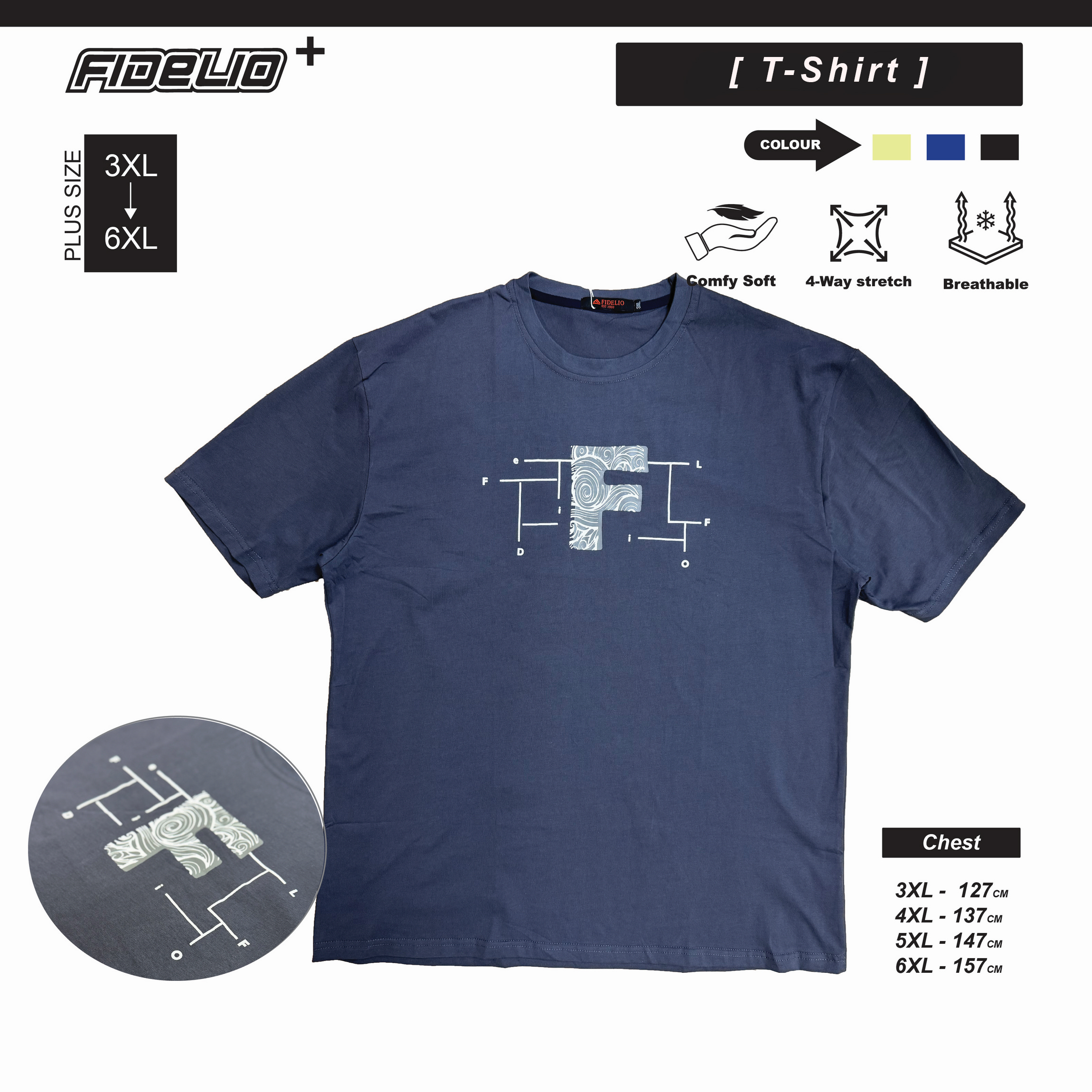 Fidelio Plus Size Blueprint "F" Graphic Tees - Grey