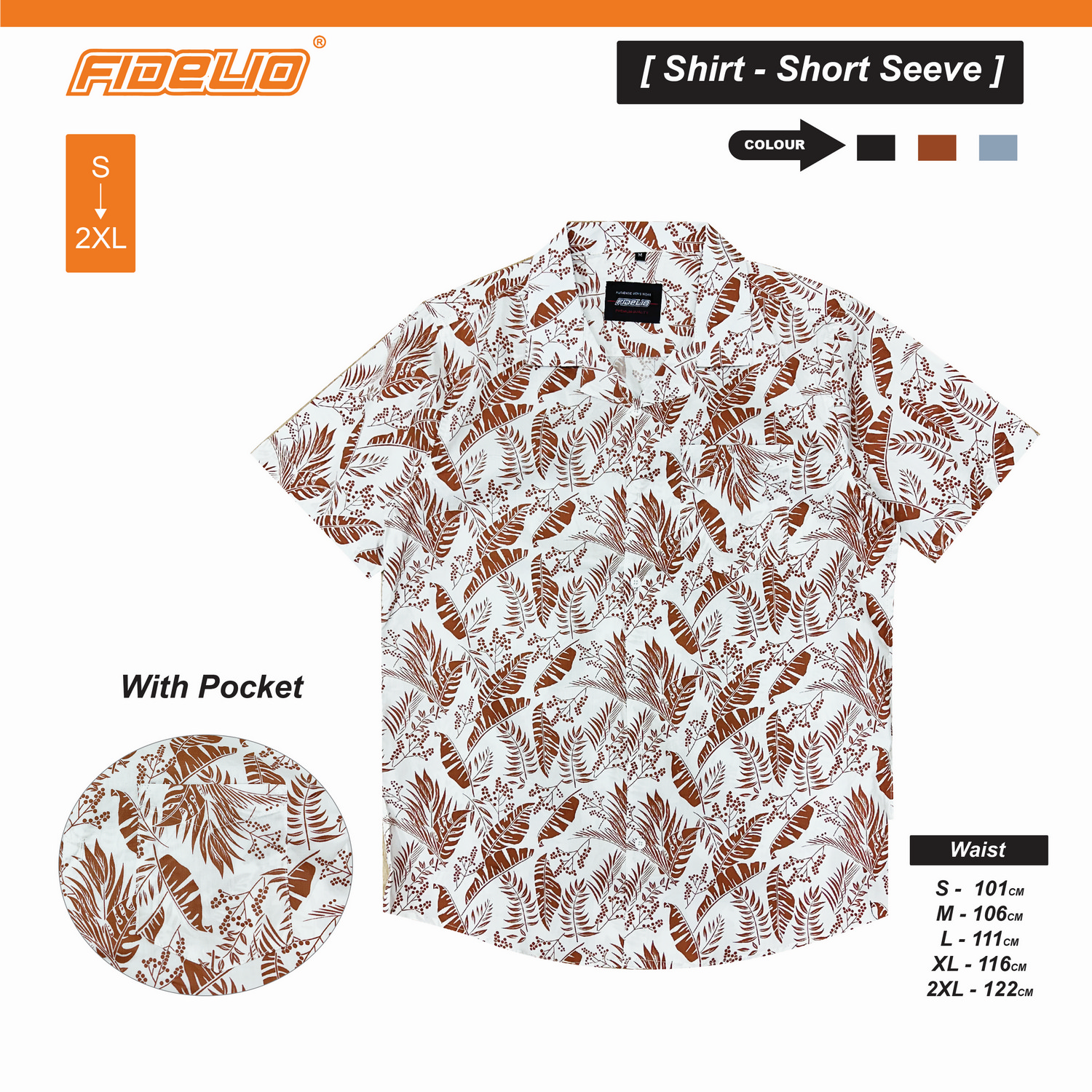 Fidelio Hawaiian Short Sleeve Shirt - White/ Brown