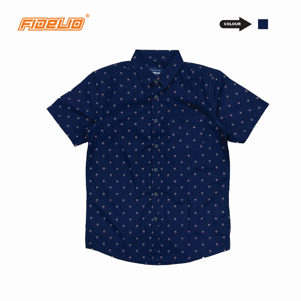 Fidelio Micro-Printed Short Sleeve Shirts -Navy