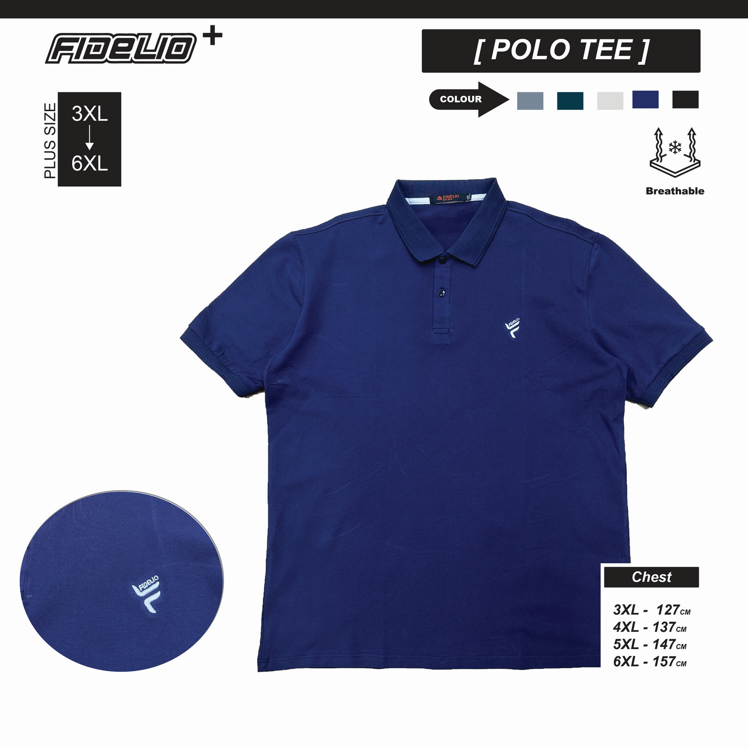 Fidelio Plus Size Essential Polo Tee - Navy