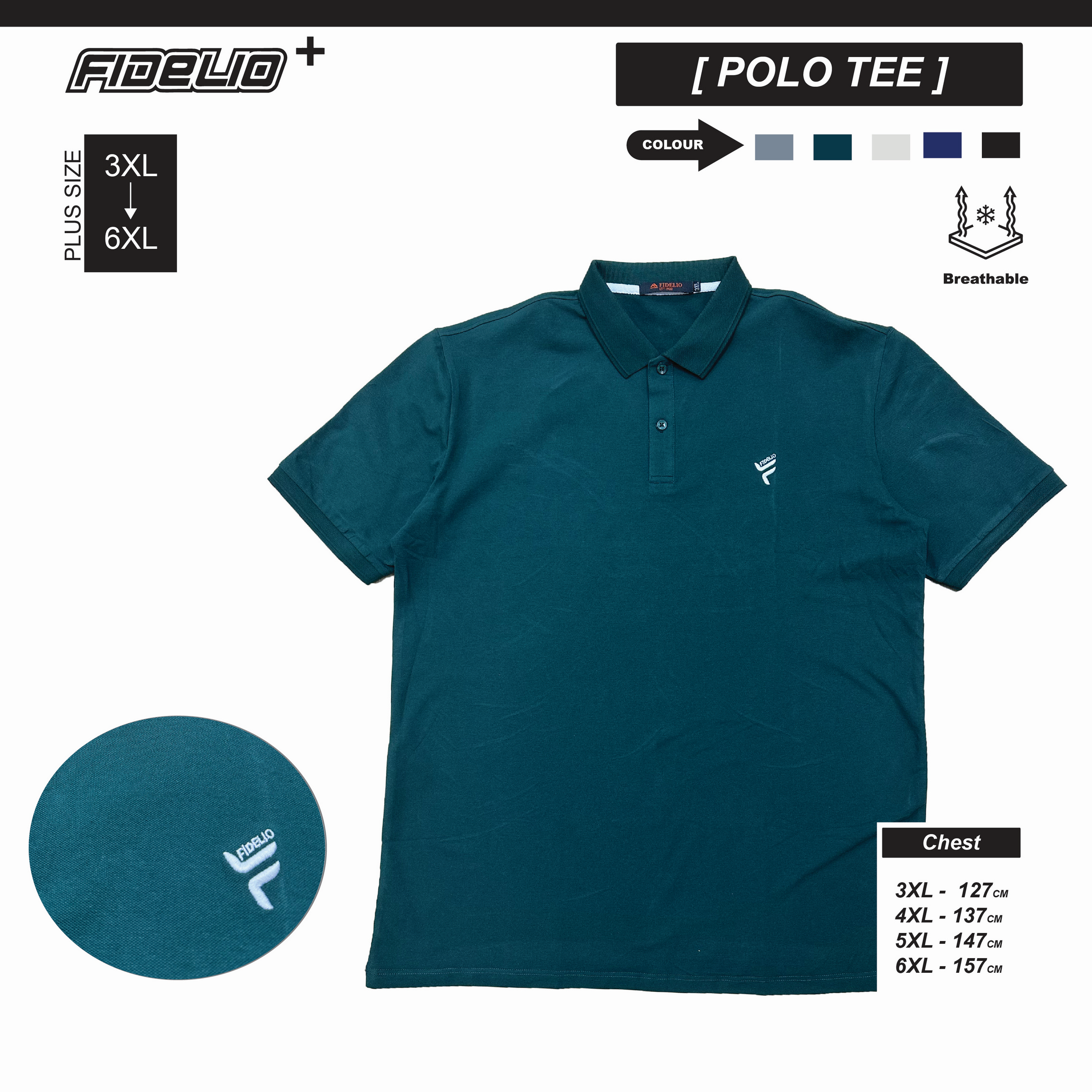 Fidelio Plus Size Essential Polo Tee - Green