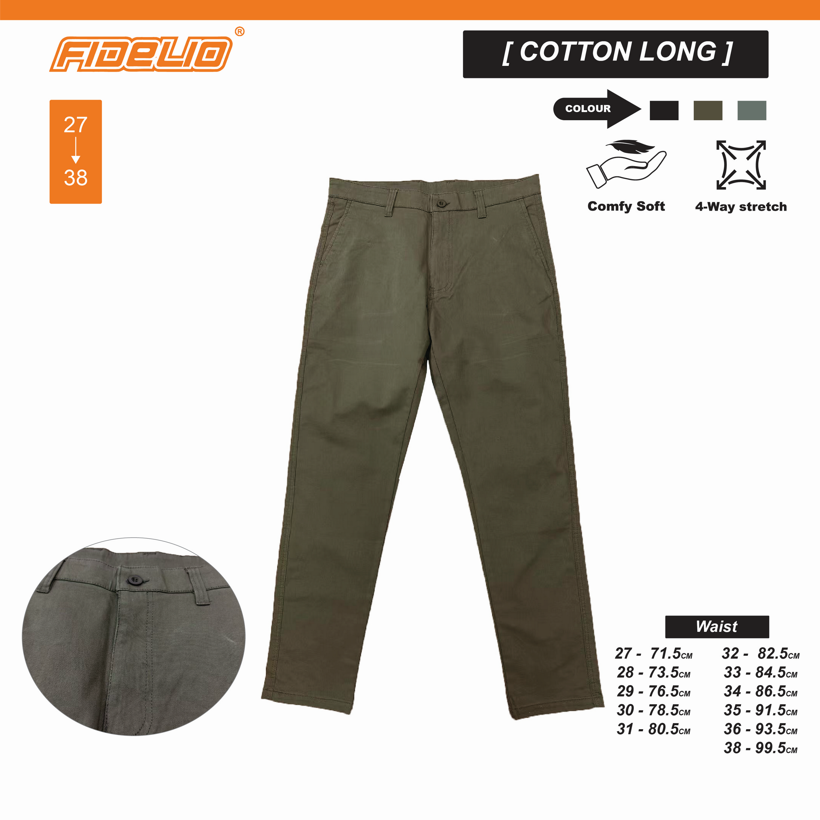 Fidelio Stretchable Slim Fit Chinos Pants -Khaki
